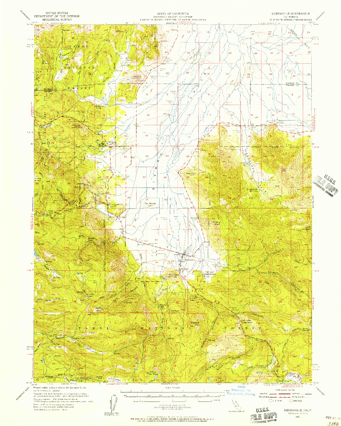 USGS 1:62500-SCALE QUADRANGLE FOR SIERRAVILLE, CA 1955