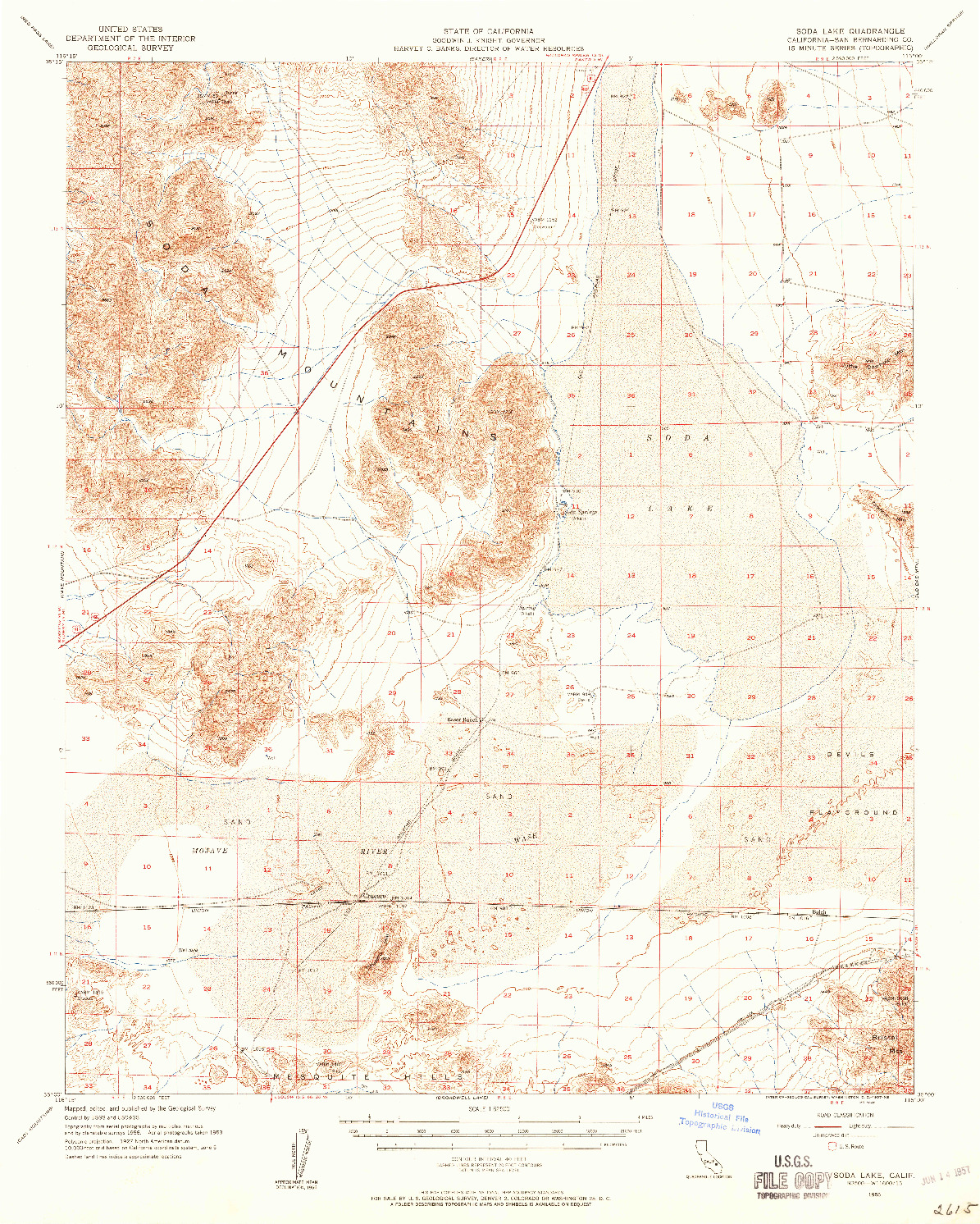 USGS 1:62500-SCALE QUADRANGLE FOR SODA LAKE, CA 1956