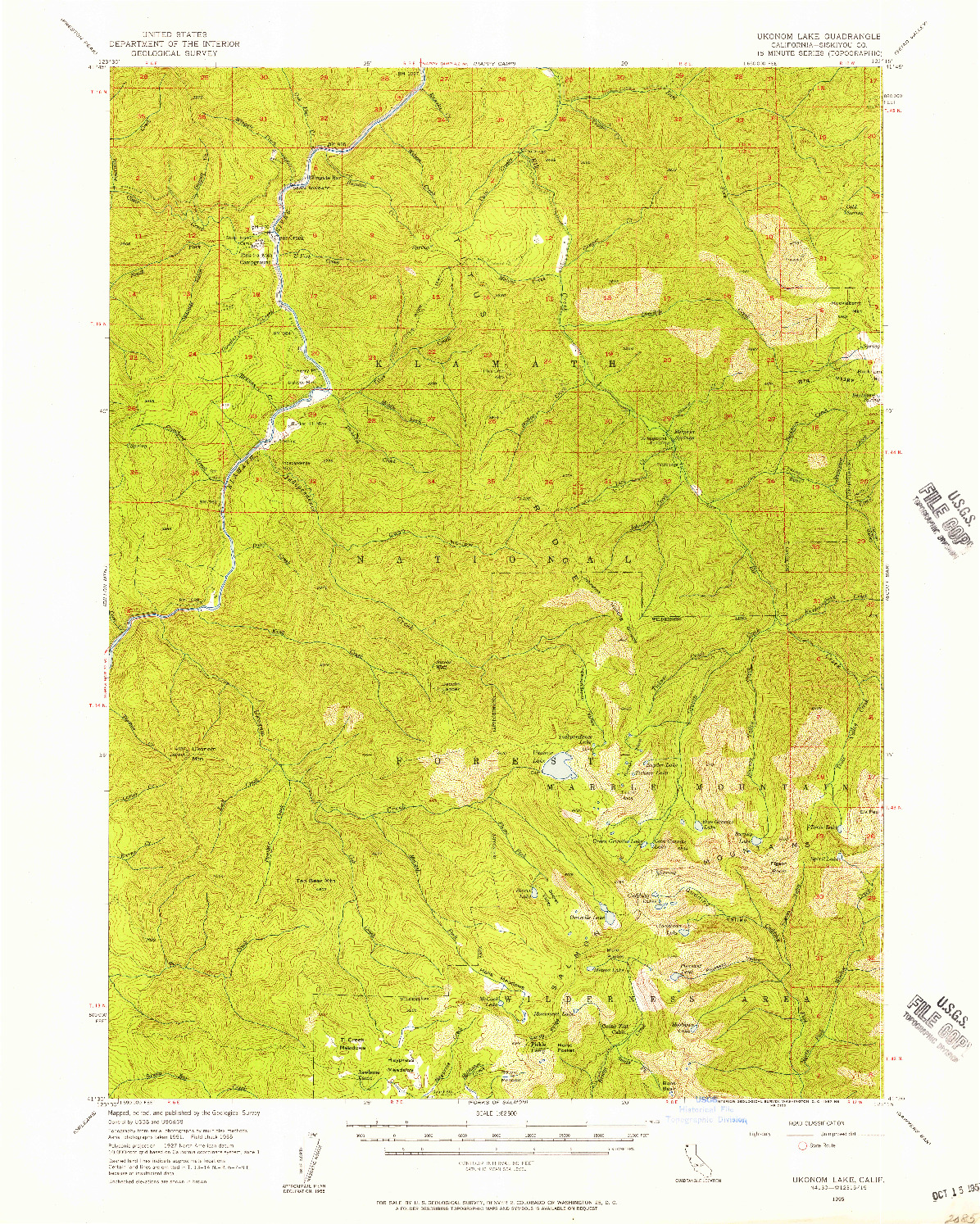 USGS 1:62500-SCALE QUADRANGLE FOR UKONOM LAKE, CA 1955