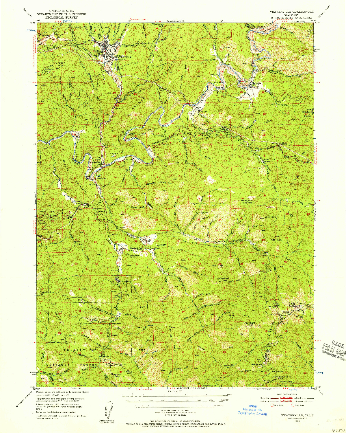 USGS 1:62500-SCALE QUADRANGLE FOR WEAVERVILLE, CA 1950