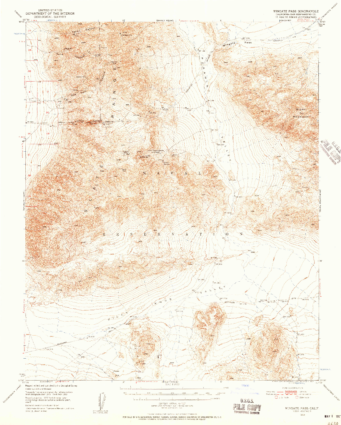 USGS 1:62500-SCALE QUADRANGLE FOR WINGATE PASS, CA 1950