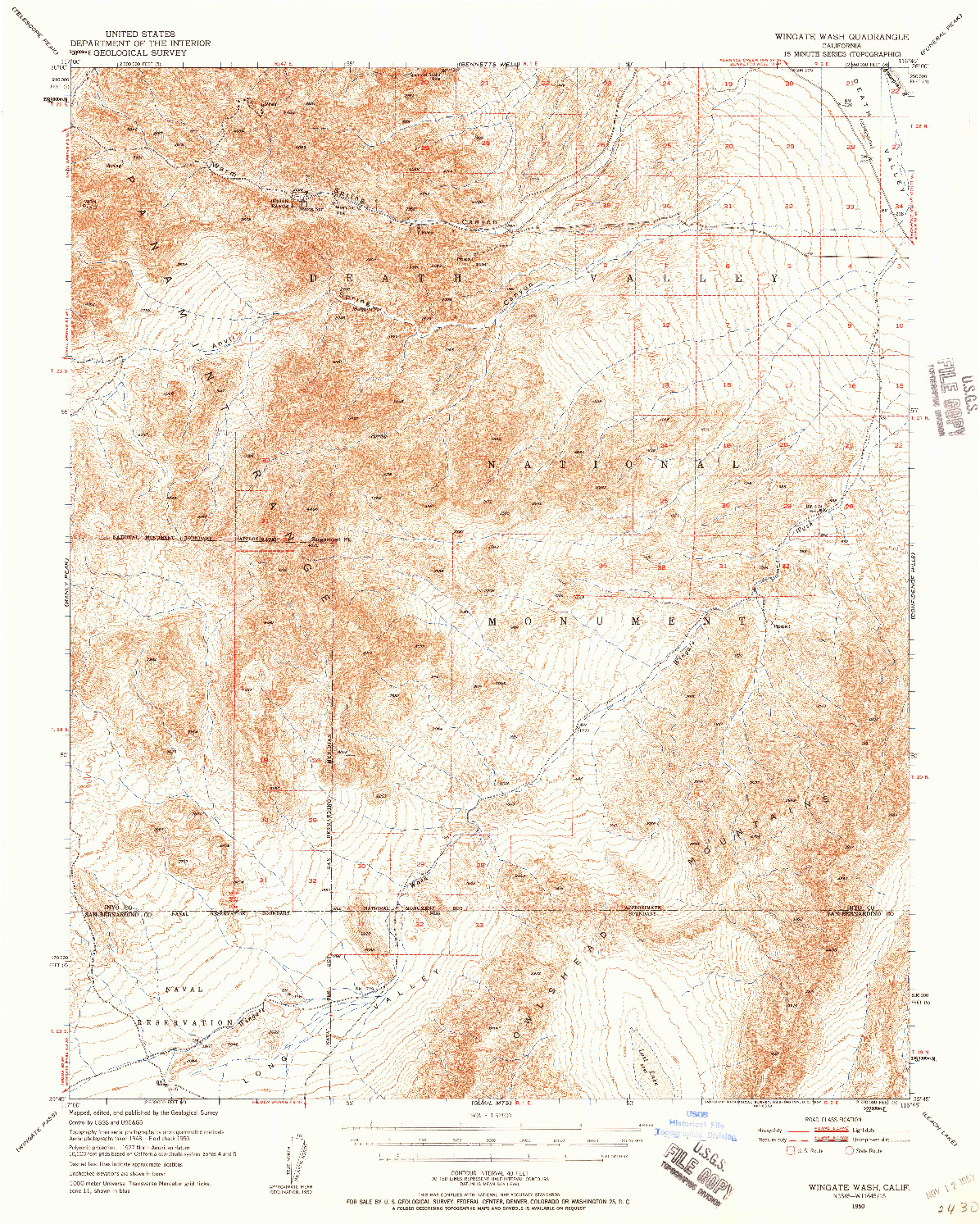 USGS 1:62500-SCALE QUADRANGLE FOR WINGATE WASH, CA 1950