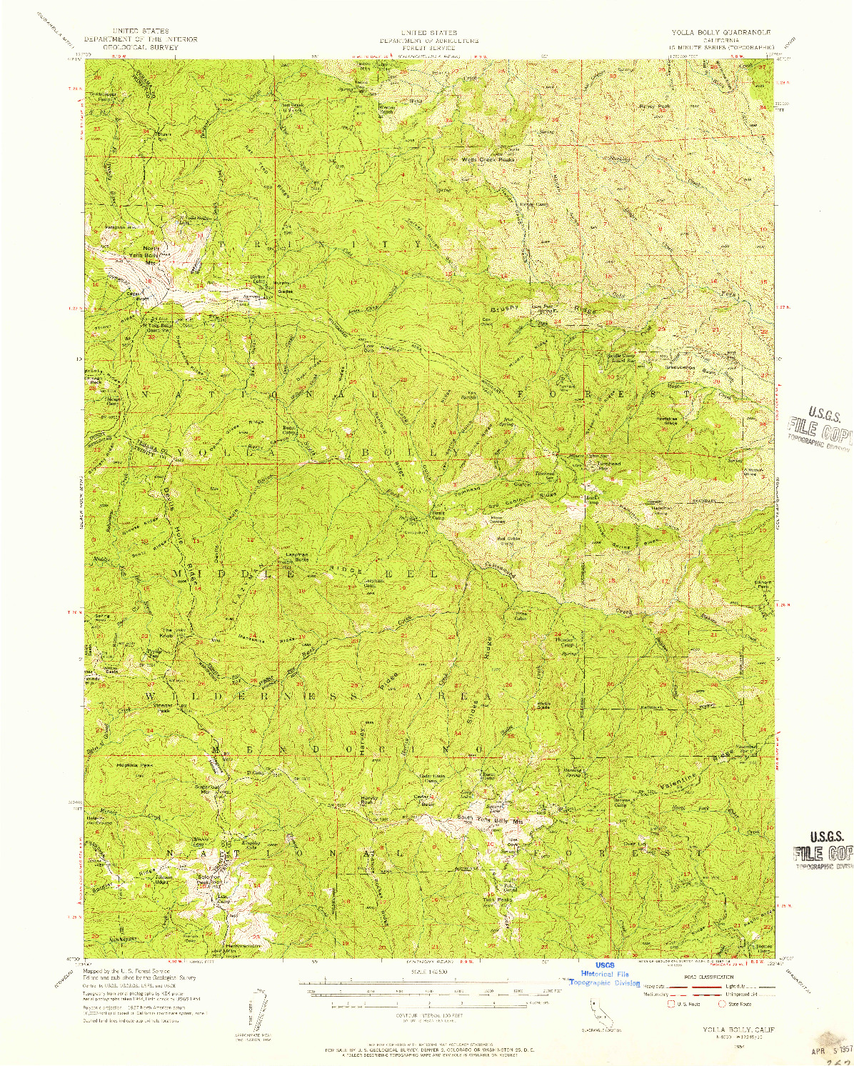 USGS 1:62500-SCALE QUADRANGLE FOR YOLLA BOLLY, CA 1954