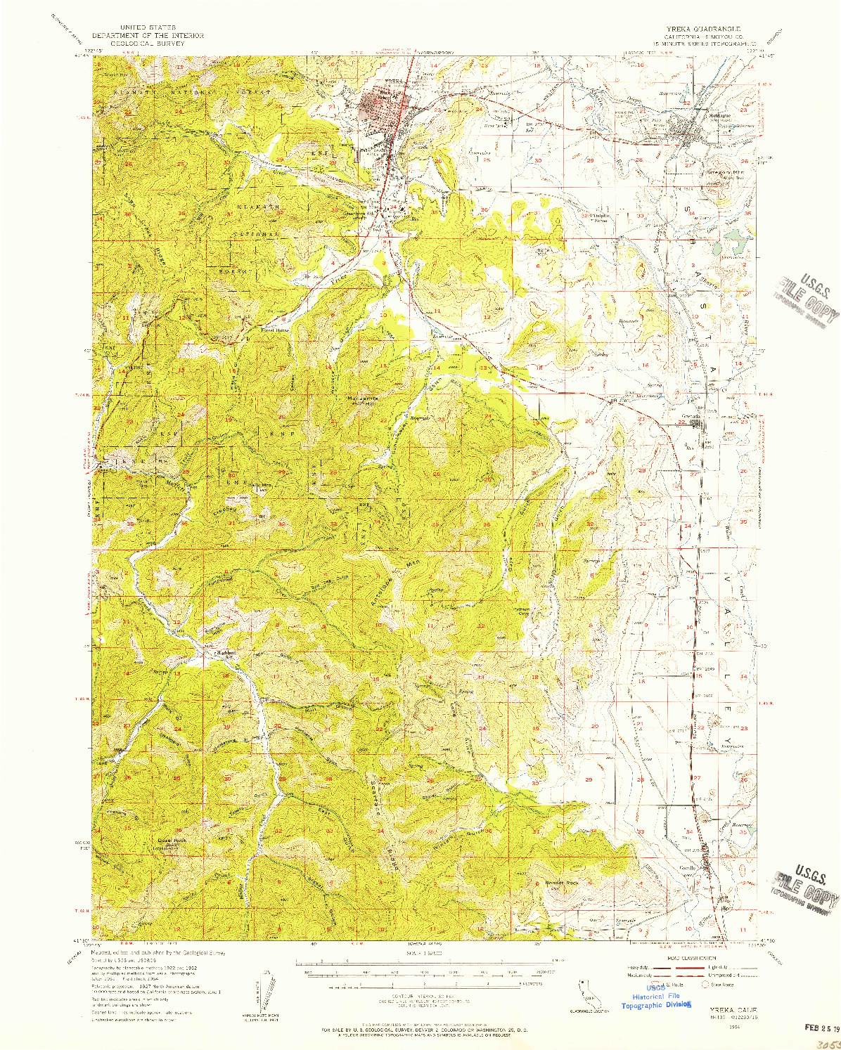 USGS 1:62500-SCALE QUADRANGLE FOR YREKA, CA 1954