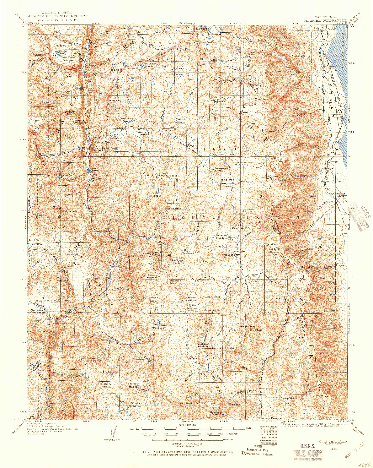 USGS 1:125000-SCALE QUADRANGLE FOR OLANCHA, CA 1905