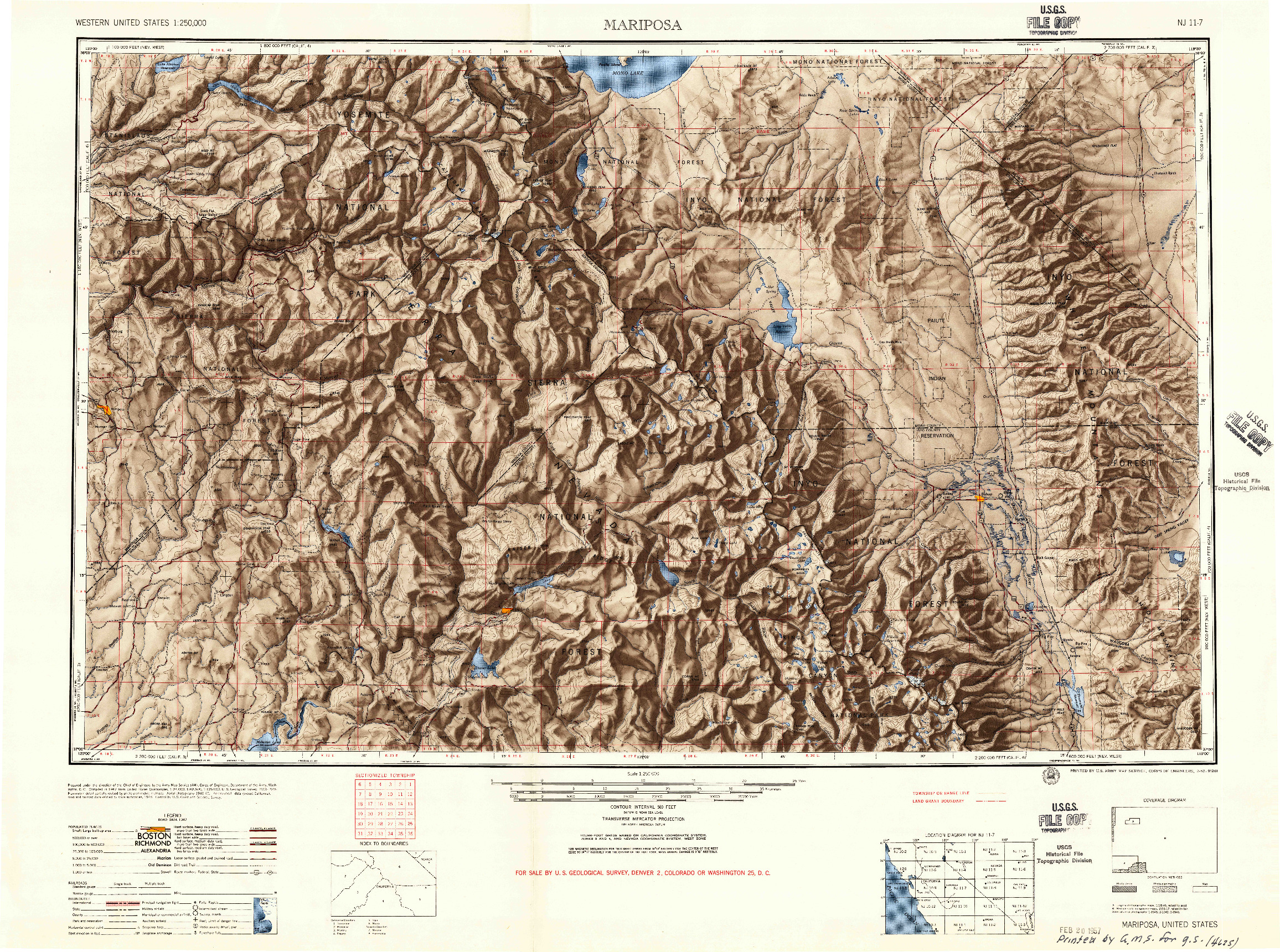USGS 1:250000-SCALE QUADRANGLE FOR MARIPOSA, CA 1947