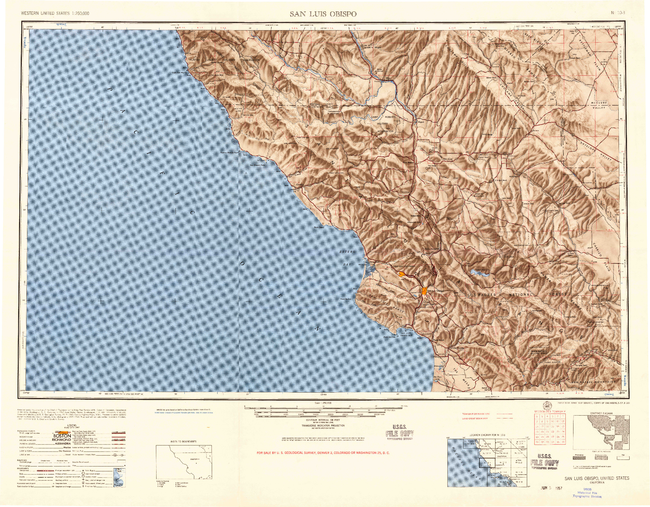USGS 1:250000-SCALE QUADRANGLE FOR SAN LUIS OBISPO, CA 1957