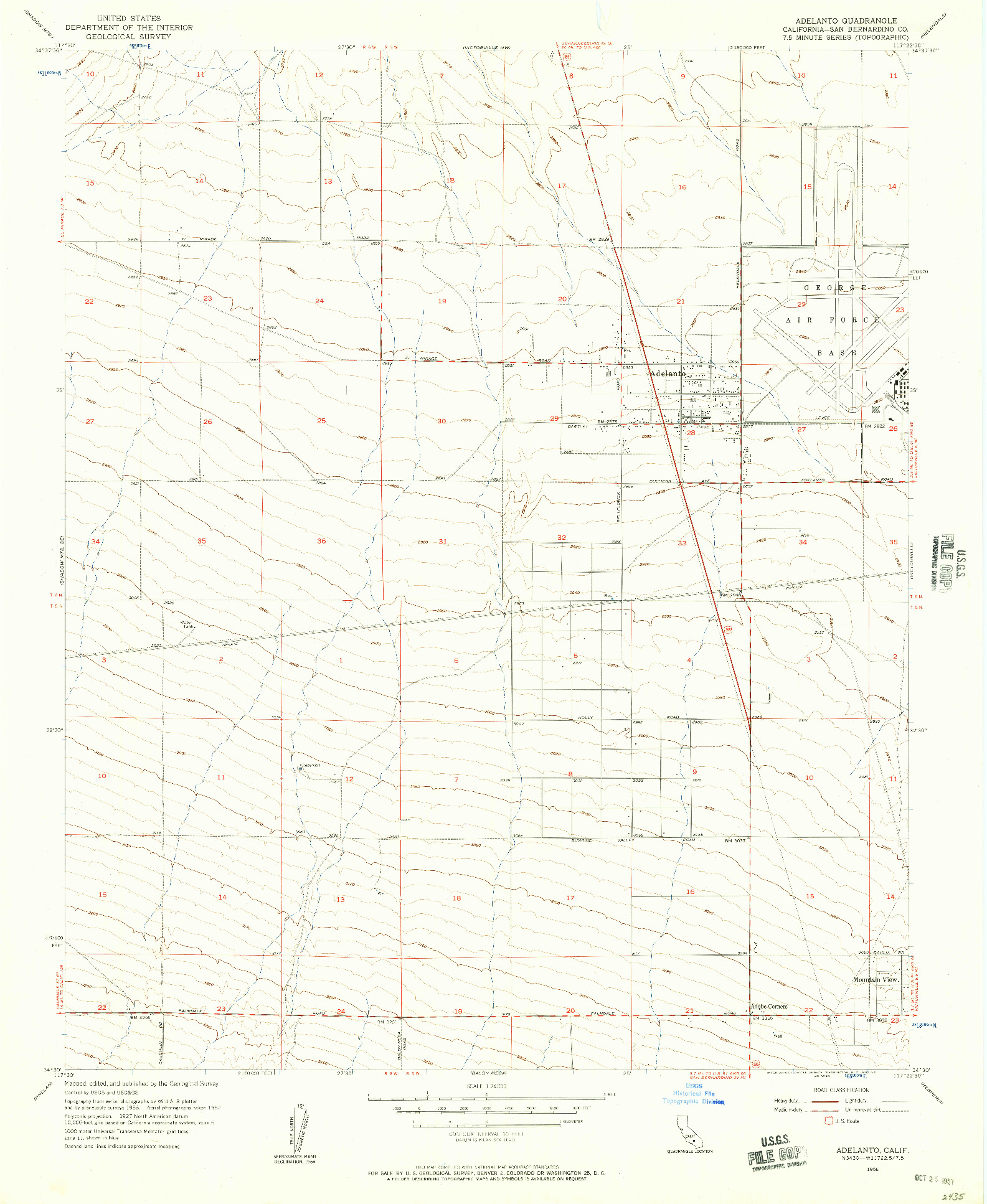 USGS 1:24000-SCALE QUADRANGLE FOR ADELANTO, CA 1956