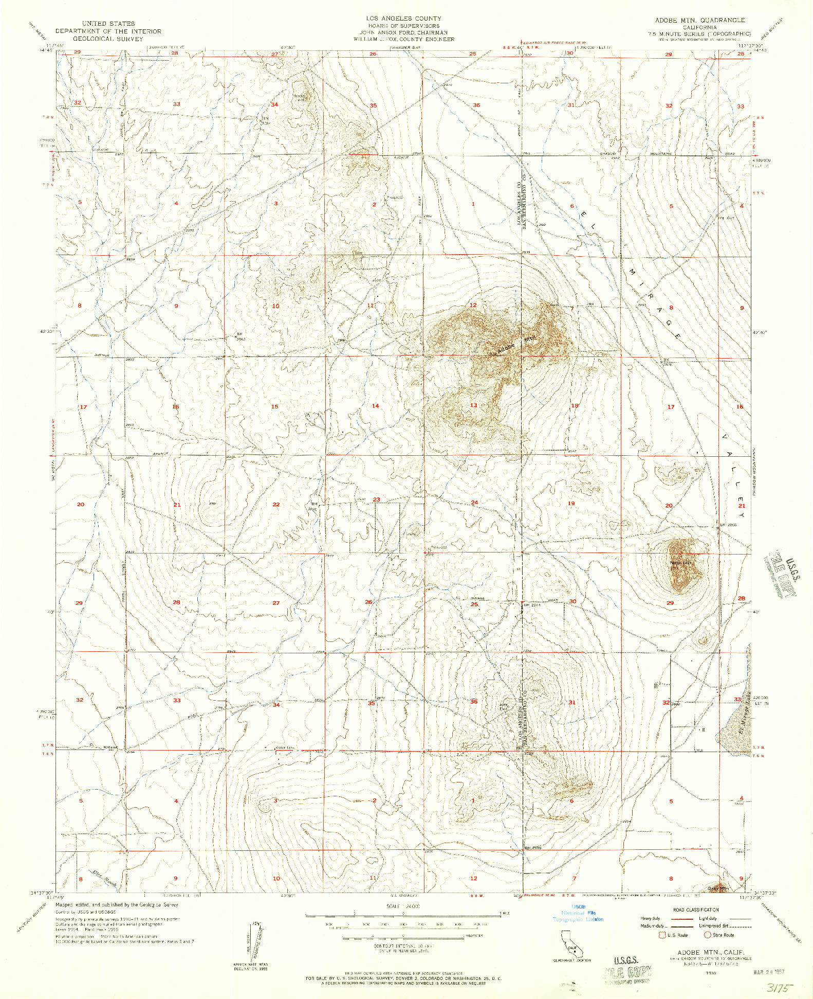 USGS 1:24000-SCALE QUADRANGLE FOR ADOBE MTN., CA 1955