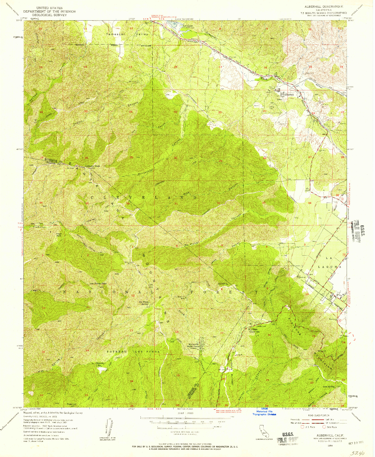 USGS 1:24000-SCALE QUADRANGLE FOR ALBERHILL, CA 1954