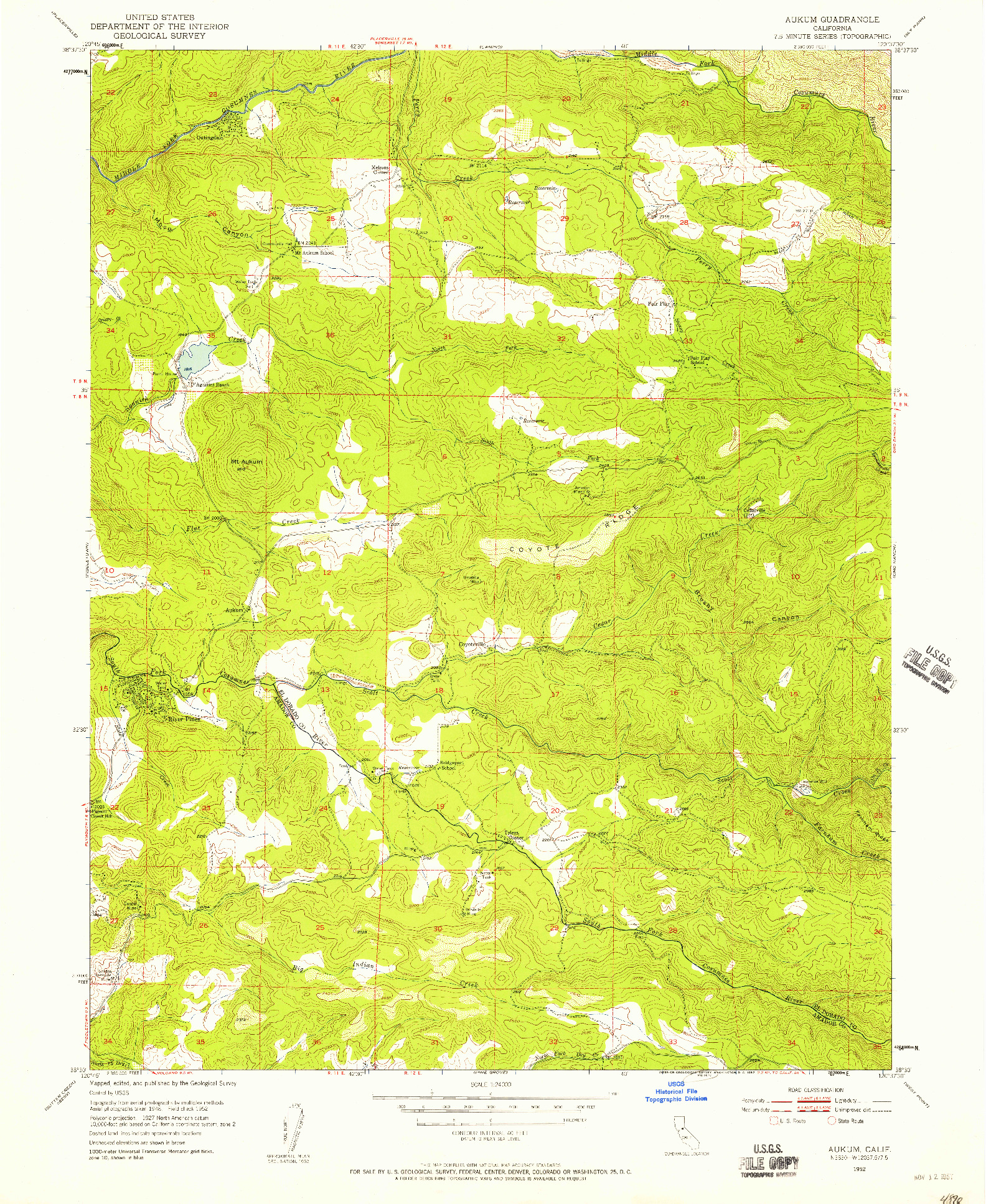 USGS 1:24000-SCALE QUADRANGLE FOR AUKUM, CA 1952