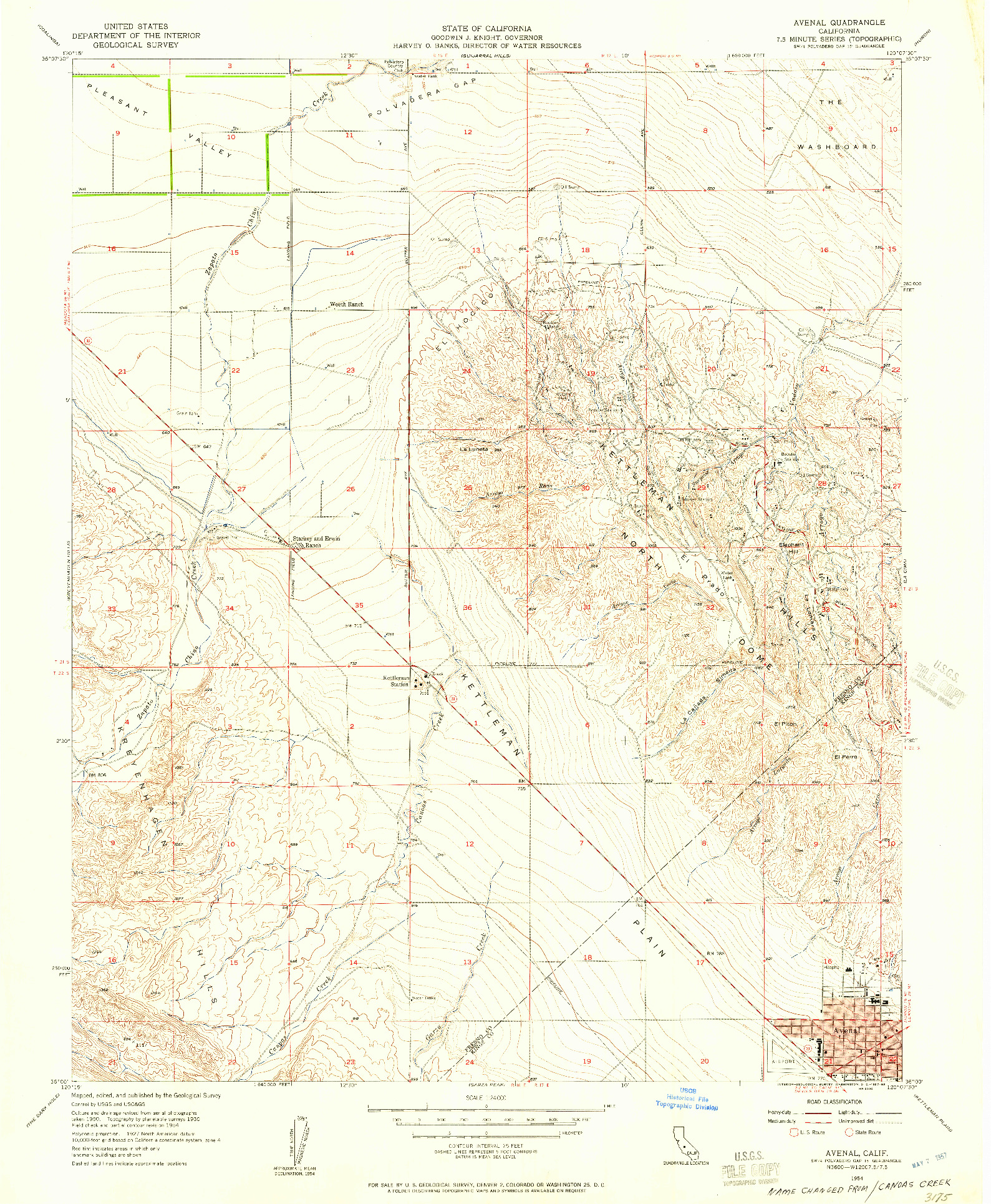 USGS 1:24000-SCALE QUADRANGLE FOR AVENAL, CA 1954
