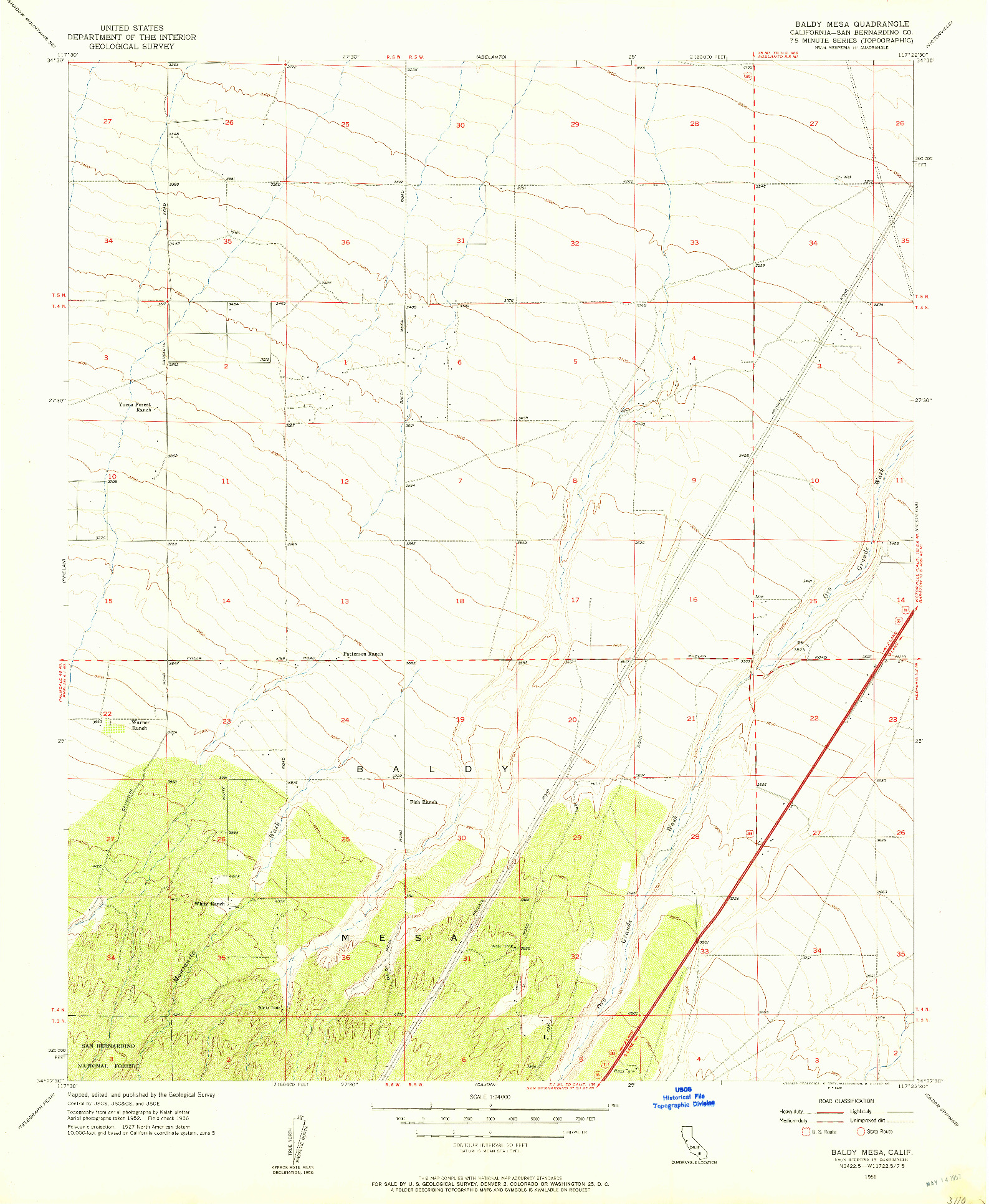 USGS 1:24000-SCALE QUADRANGLE FOR BALDY MESA, CA 1956