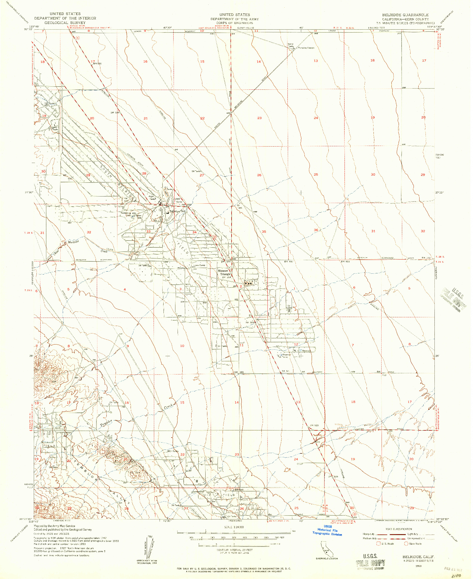 USGS 1:24000-SCALE QUADRANGLE FOR BELRIDGE, CA 1953
