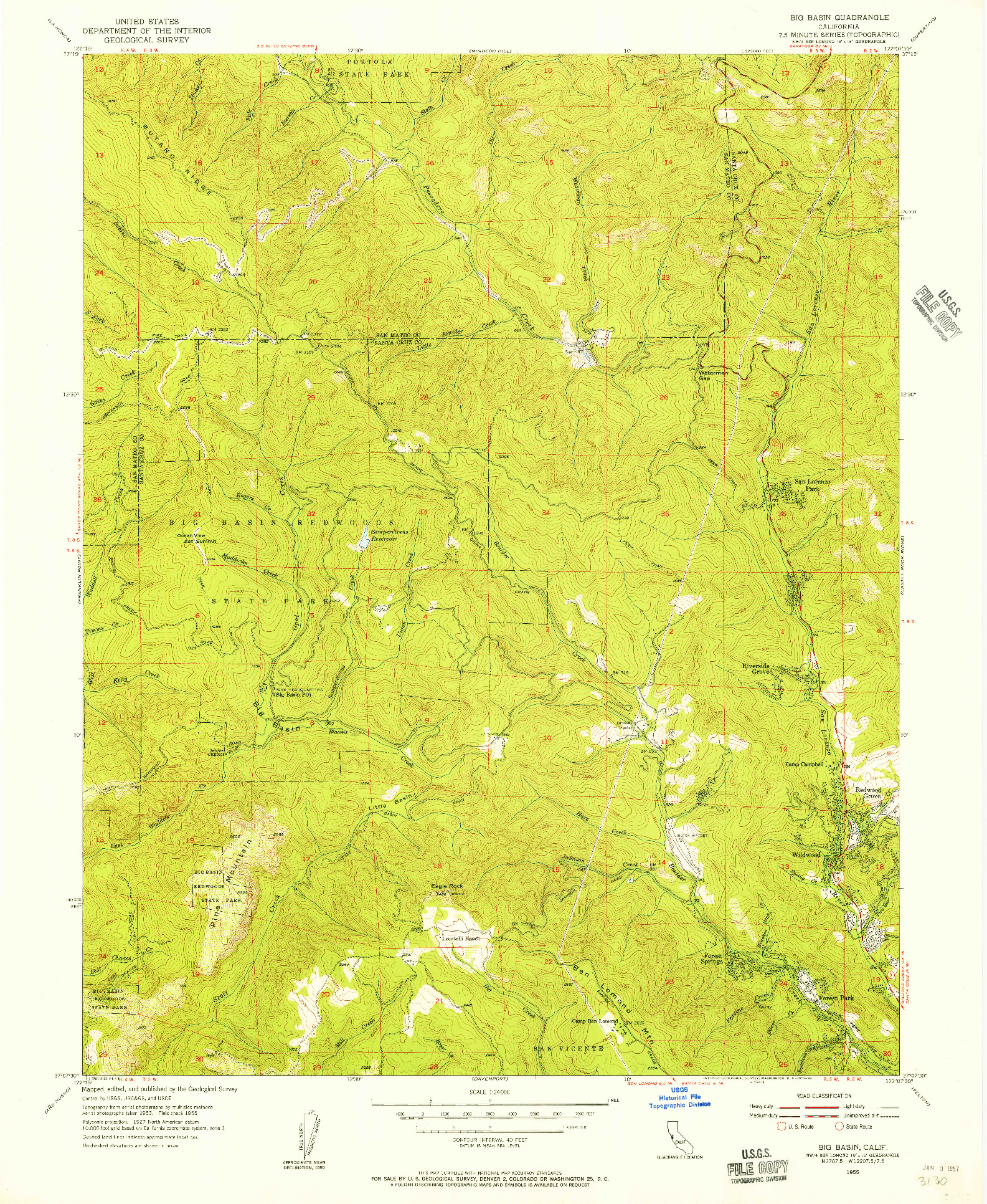 USGS 1:24000-SCALE QUADRANGLE FOR BIG BASIN, CA 1955