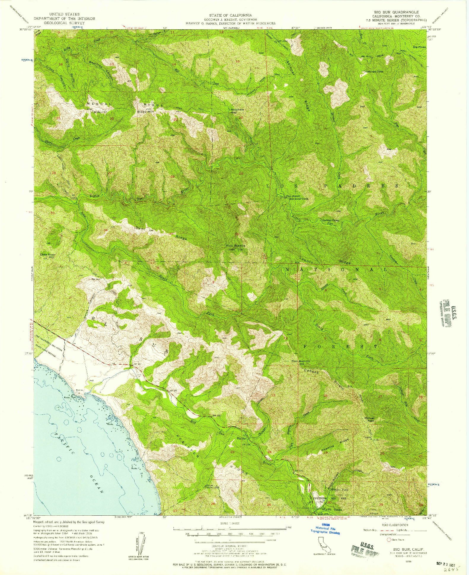 USGS 1:24000-SCALE QUADRANGLE FOR BIG SUR, CA 1956