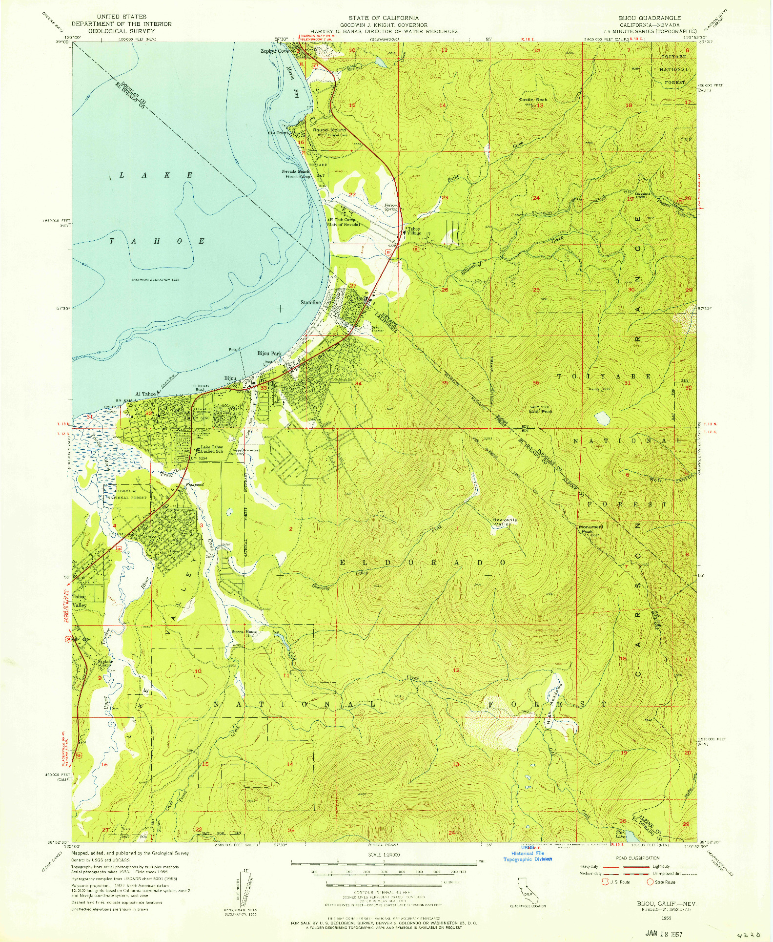 USGS 1:24000-SCALE QUADRANGLE FOR BIJOU, CA 1955