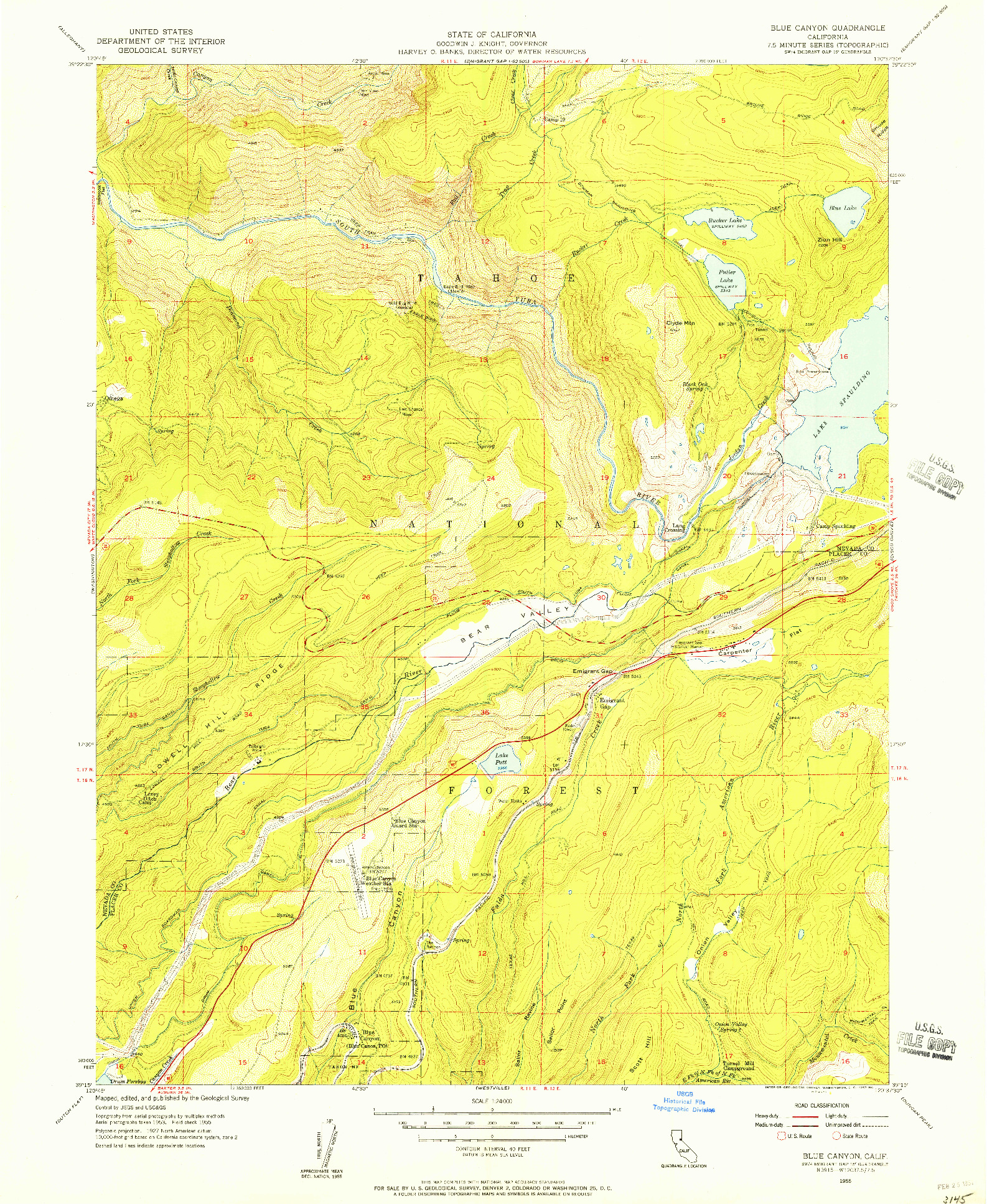 USGS 1:24000-SCALE QUADRANGLE FOR BLUE CANYON, CA 1955