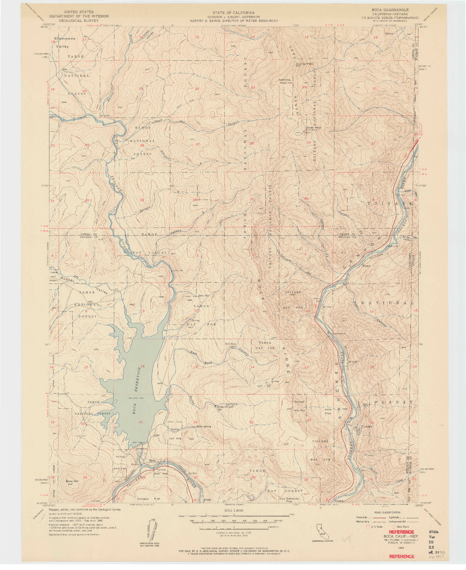 USGS 1:24000-SCALE QUADRANGLE FOR BOCA, CA 1955