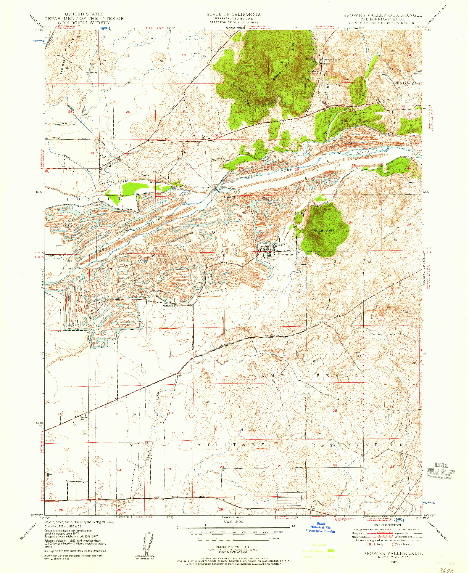 USGS 1:24000-SCALE QUADRANGLE FOR BROWNS VALLEY, CA 1947