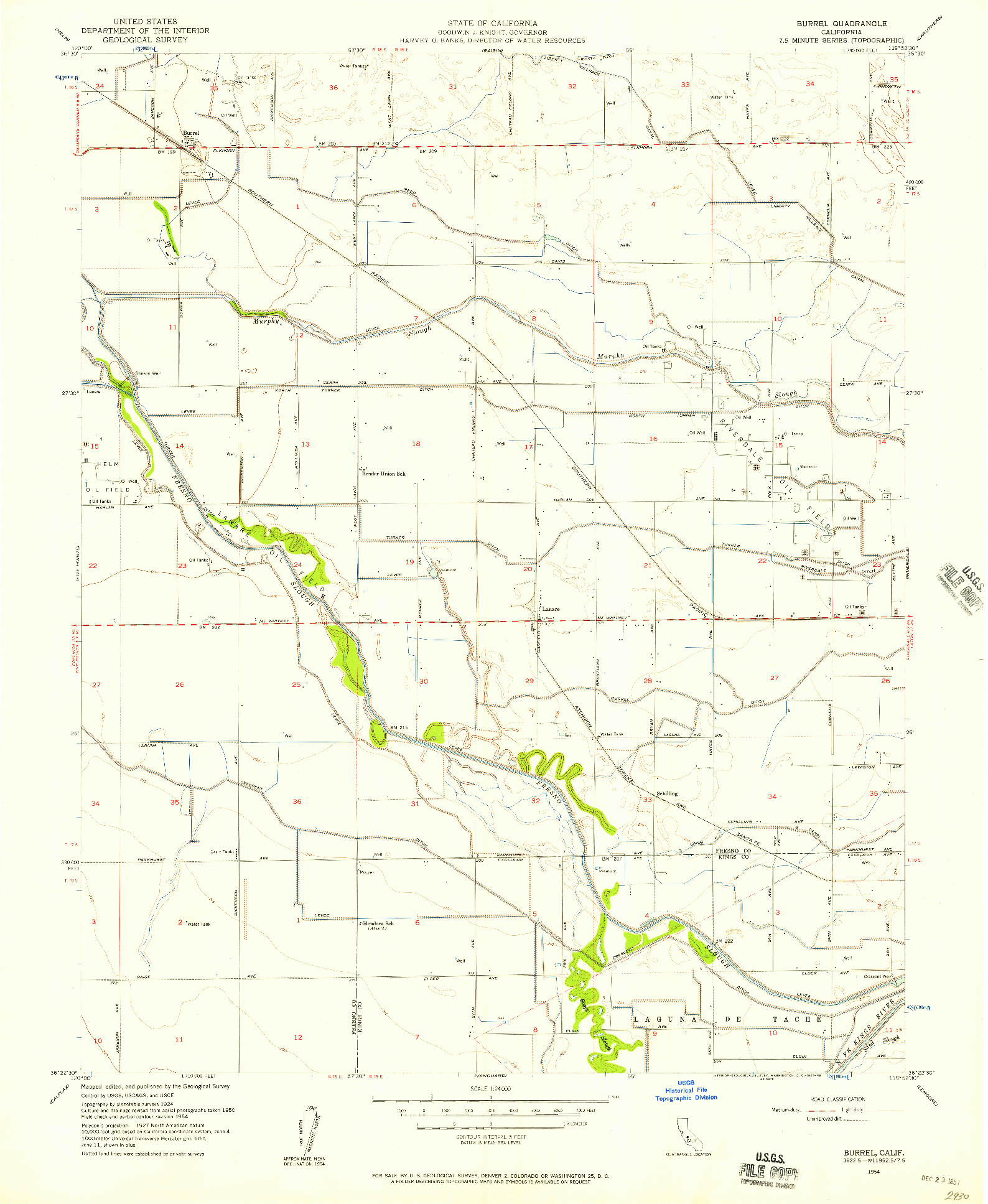 USGS 1:24000-SCALE QUADRANGLE FOR BURREL, CA 1954