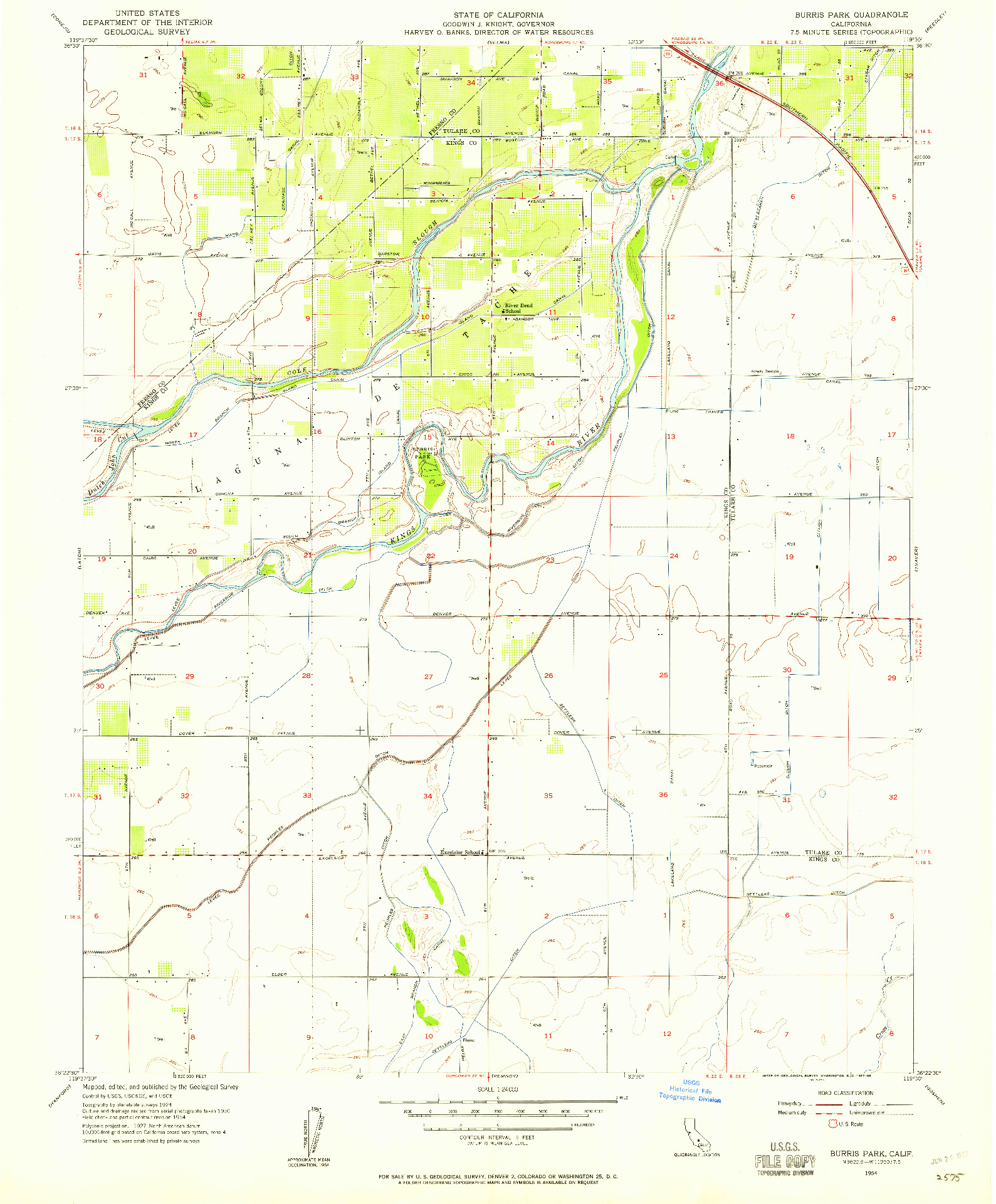 USGS 1:24000-SCALE QUADRANGLE FOR BURRIS PARK, CA 1954