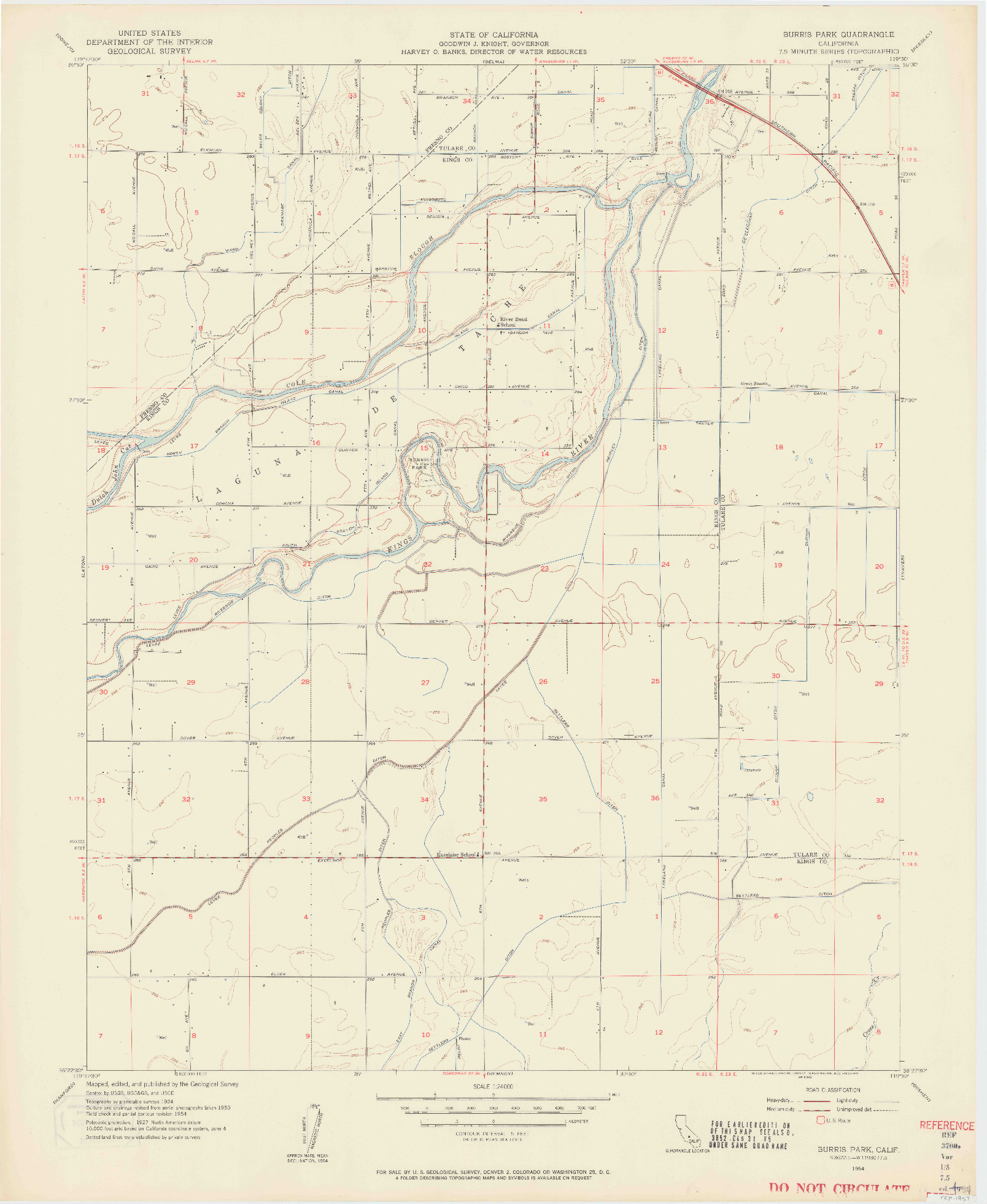 USGS 1:24000-SCALE QUADRANGLE FOR BURRIS PARK, CA 1954