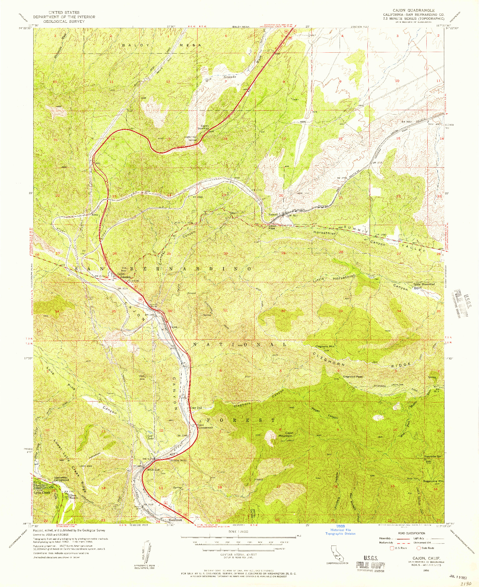 USGS 1:24000-SCALE QUADRANGLE FOR CAJON, CA 1956