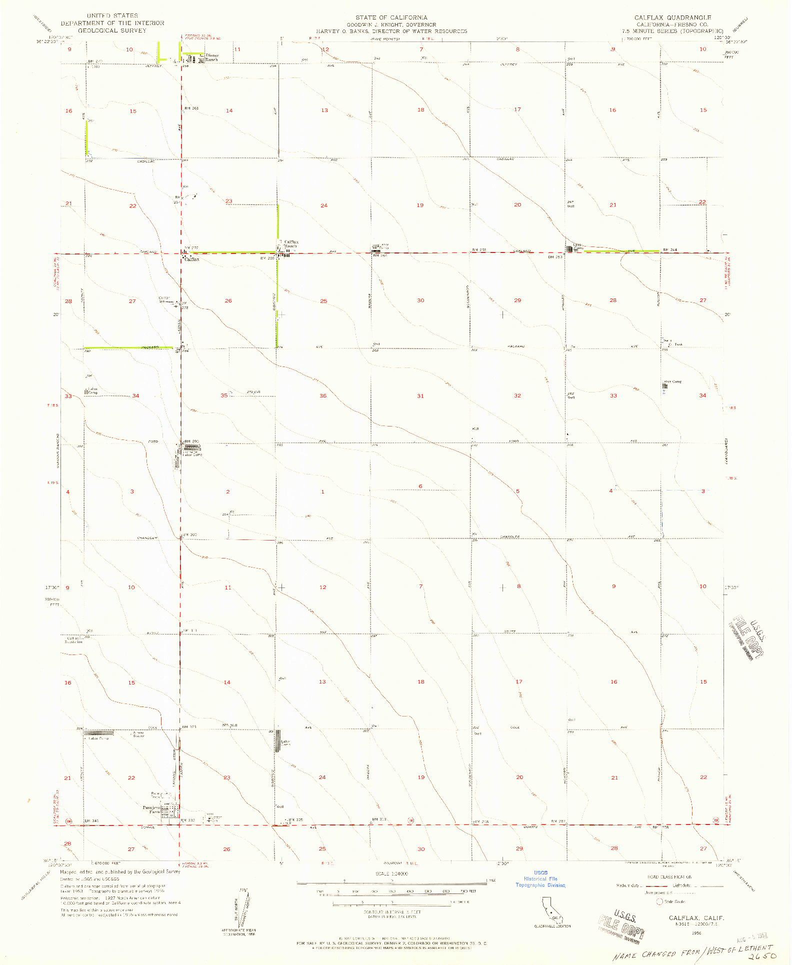 USGS 1:24000-SCALE QUADRANGLE FOR CALFLAX, CA 1956