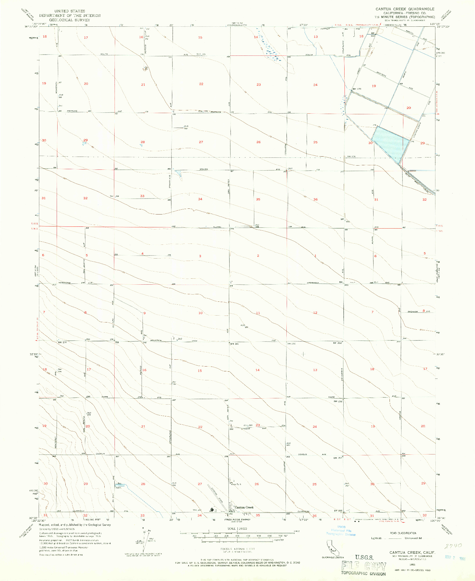 USGS 1:24000-SCALE QUADRANGLE FOR CANTUA CREEK, CA 1956