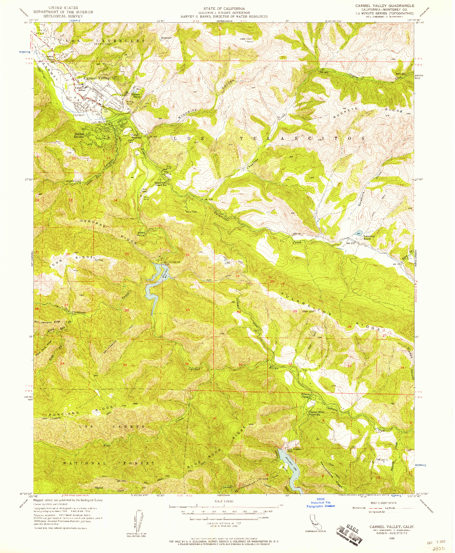 USGS 1:24000-SCALE QUADRANGLE FOR CARMEL VALLEY, CA 1956