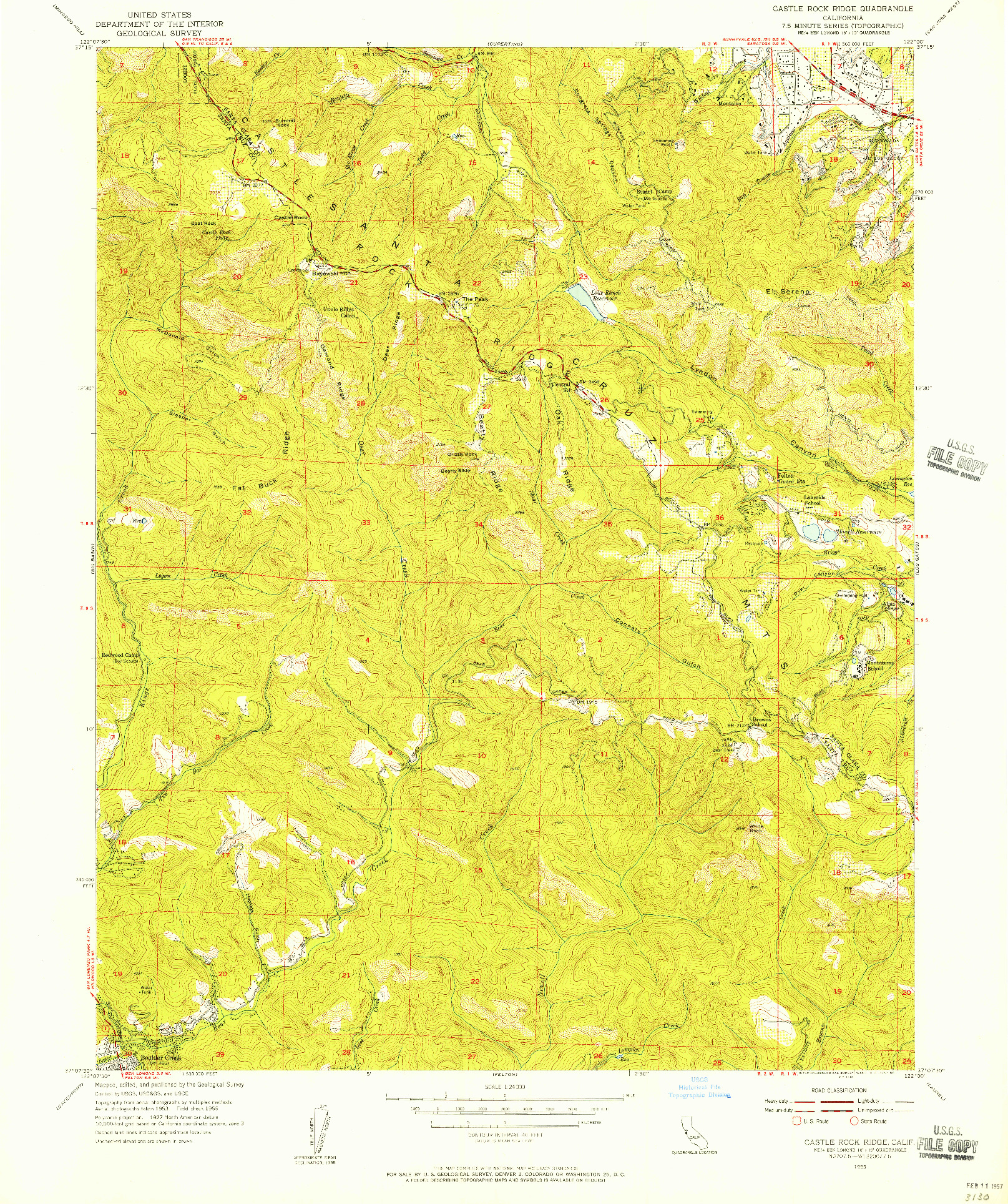 USGS 1:24000-SCALE QUADRANGLE FOR CASTLE ROCK RIDGE, CA 1955