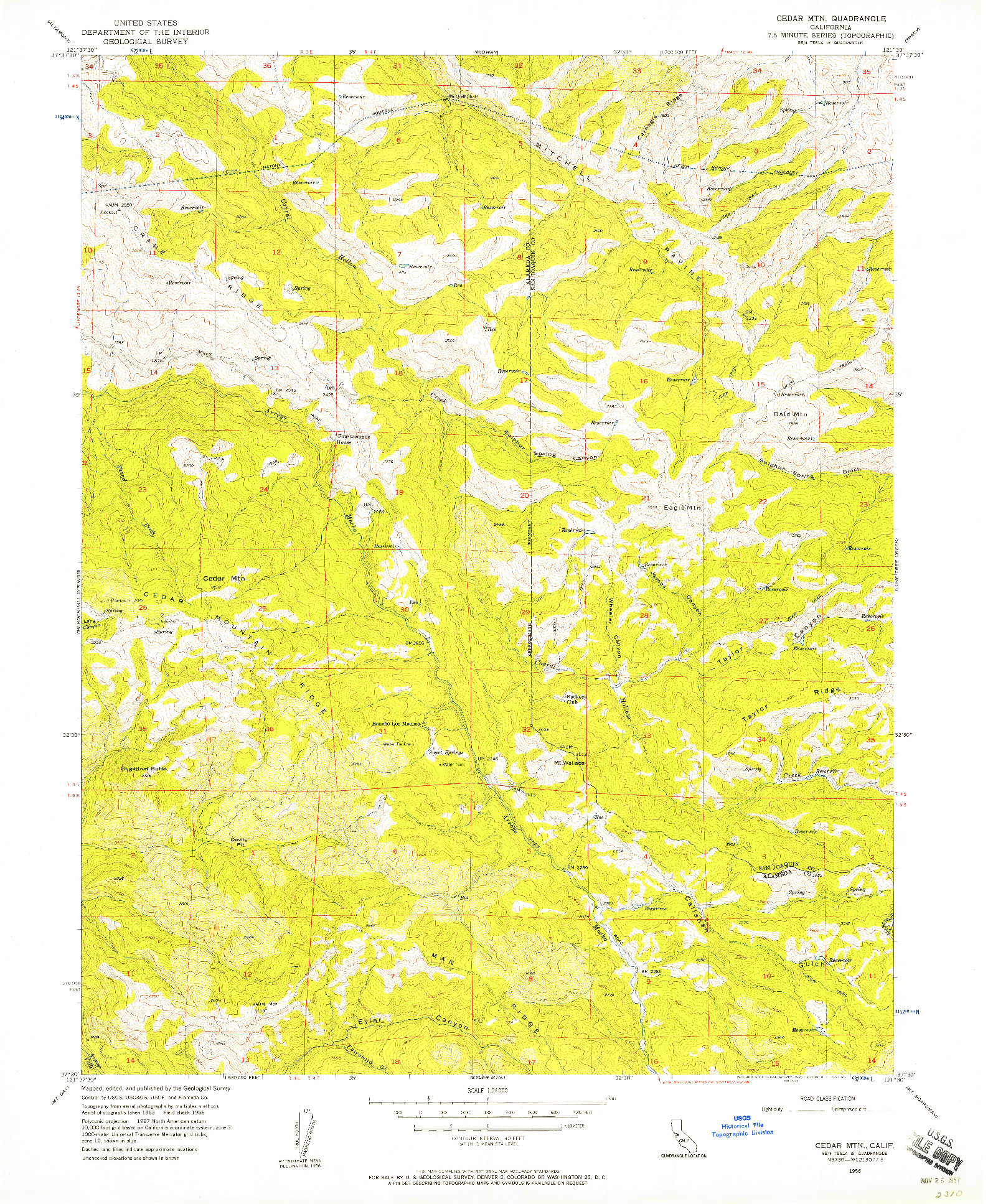 USGS 1:24000-SCALE QUADRANGLE FOR CEDAR MTN, CA 1956