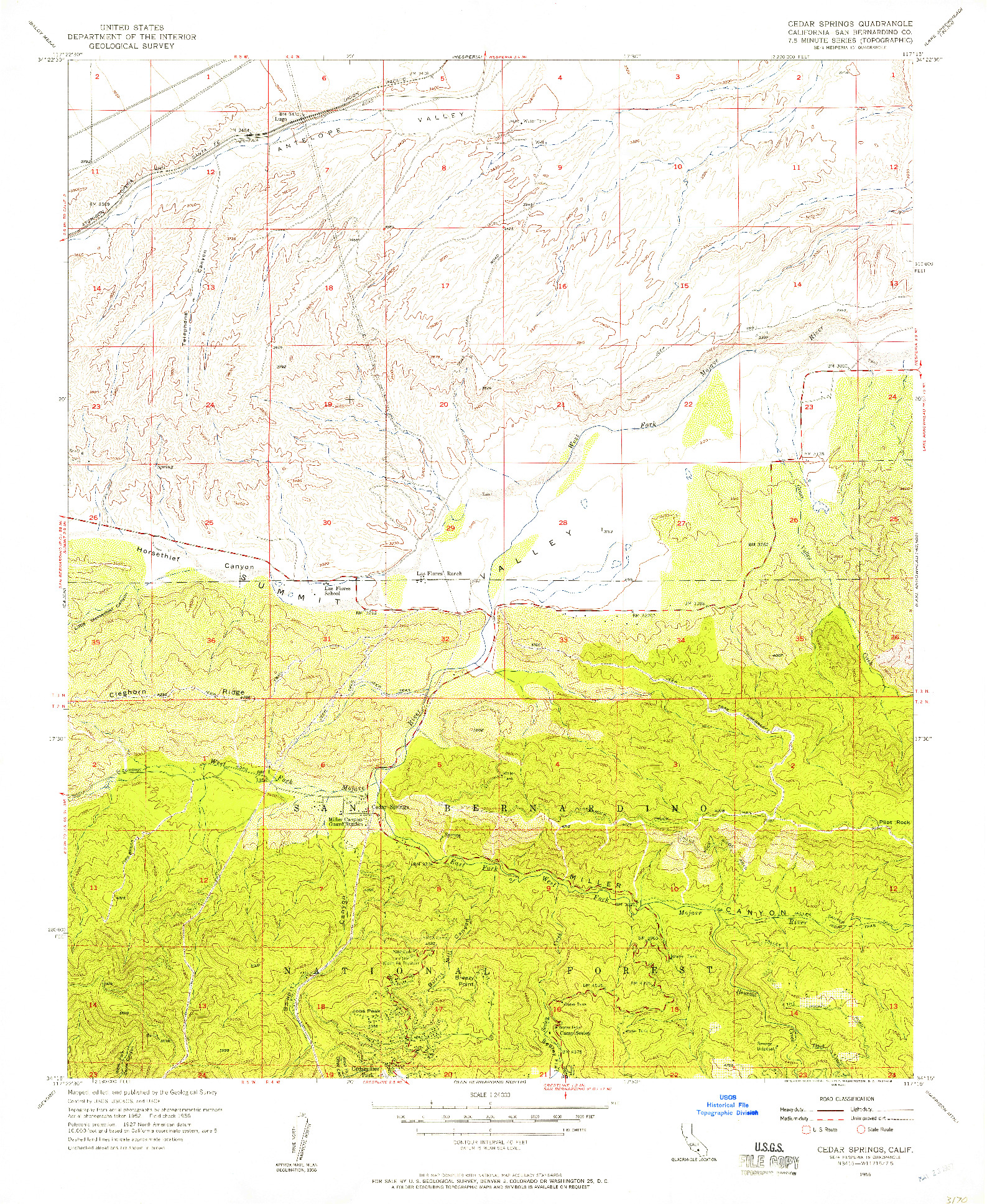 USGS 1:24000-SCALE QUADRANGLE FOR CEDAR SPRINGS, CA 1956