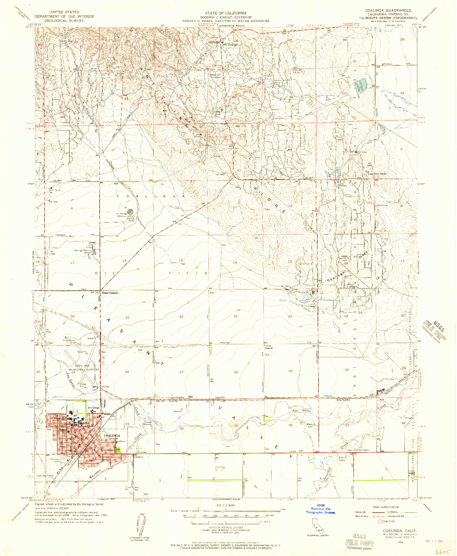 USGS 1:24000-SCALE QUADRANGLE FOR COALINGA, CA 1956