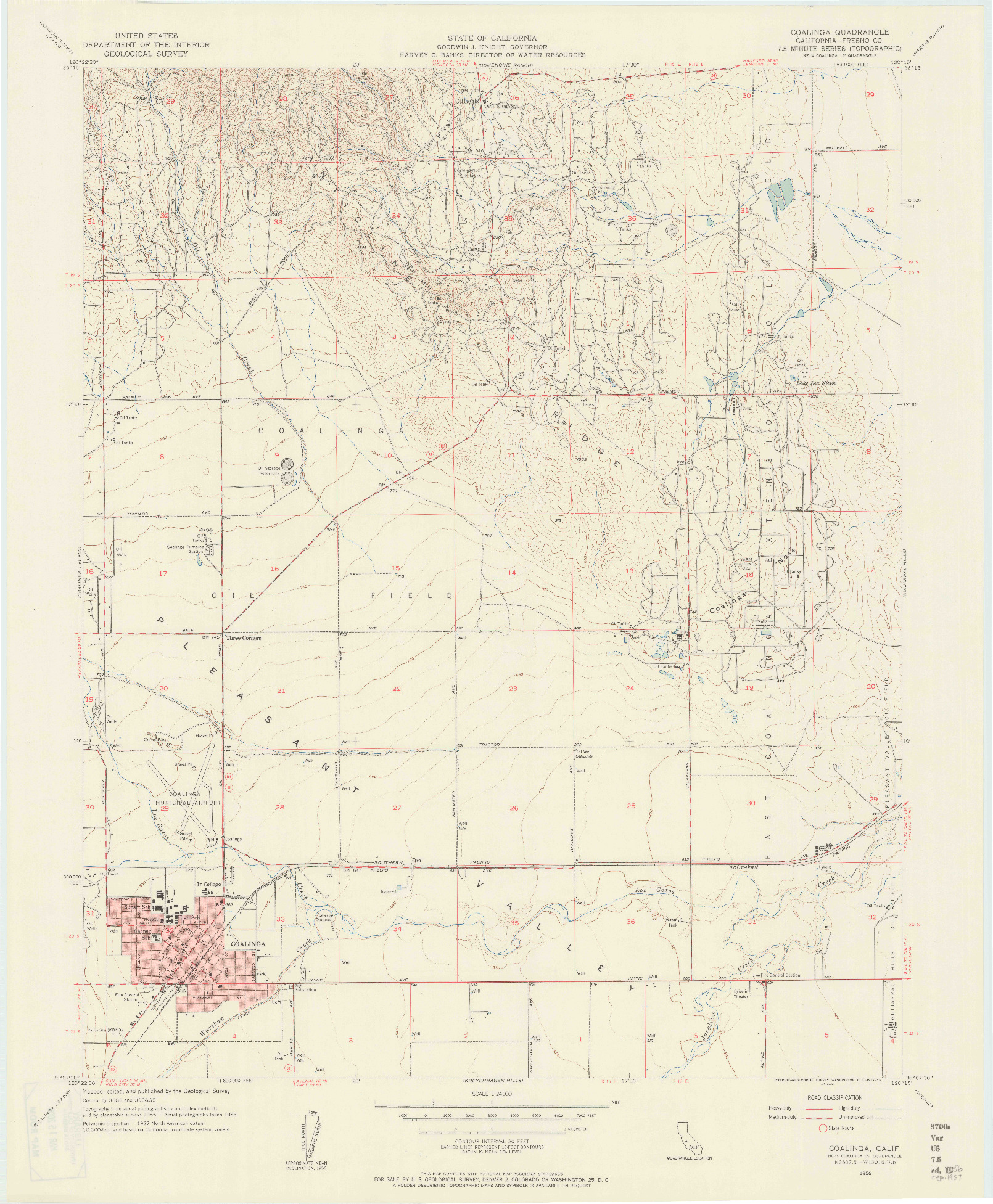 USGS 1:24000-SCALE QUADRANGLE FOR COALINGA, CA 1956