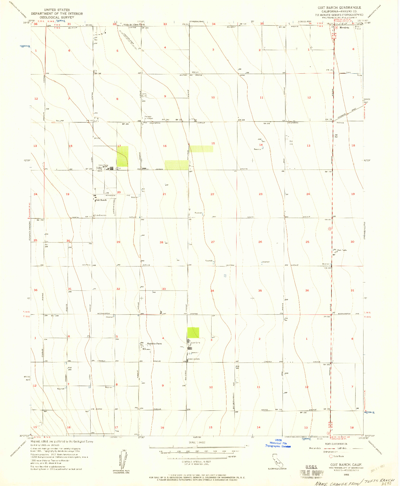 USGS 1:24000-SCALE QUADRANGLE FOR COIT RANCH, CA 1956