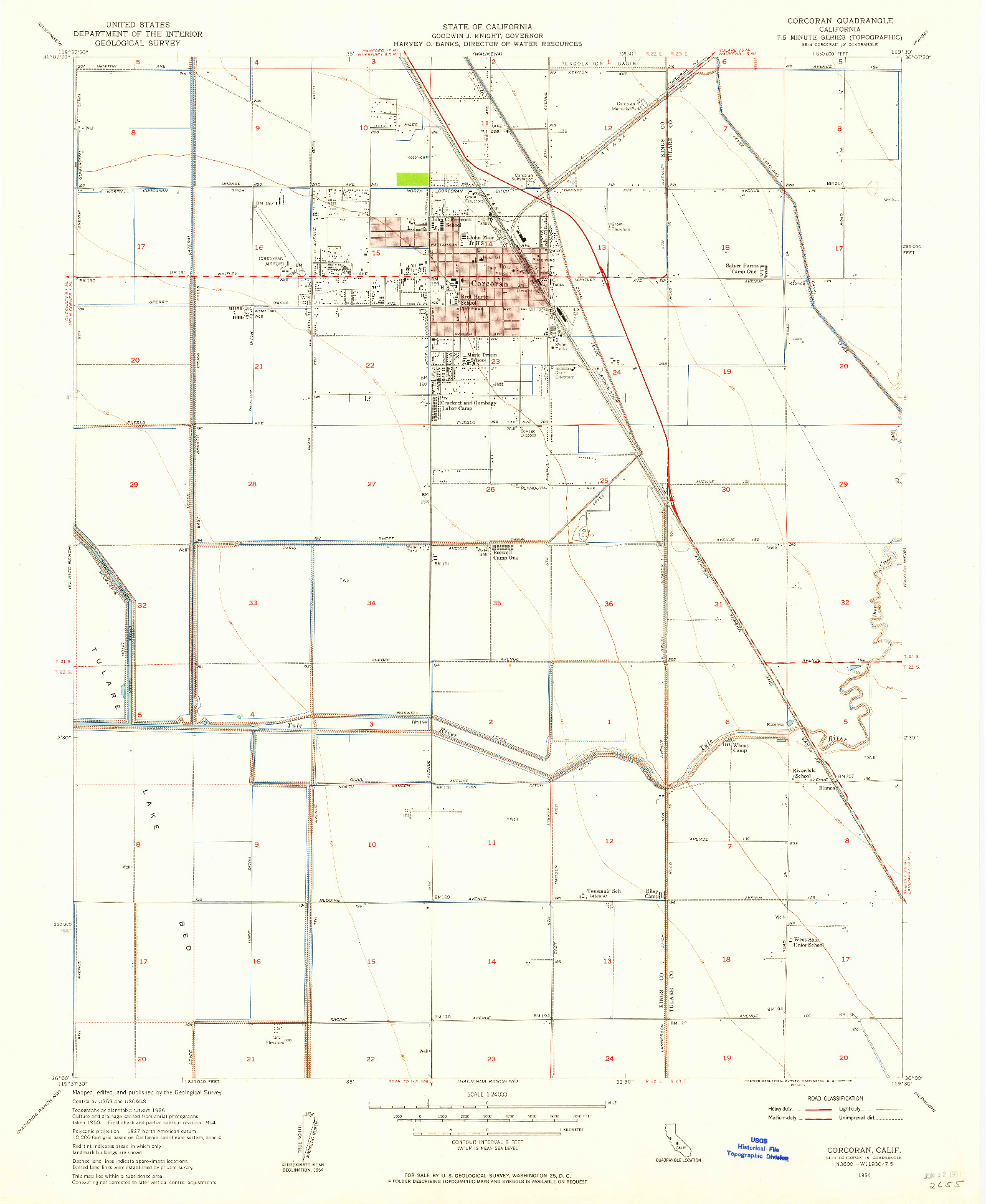 USGS 1:24000-SCALE QUADRANGLE FOR CORCORAN, CA 1954
