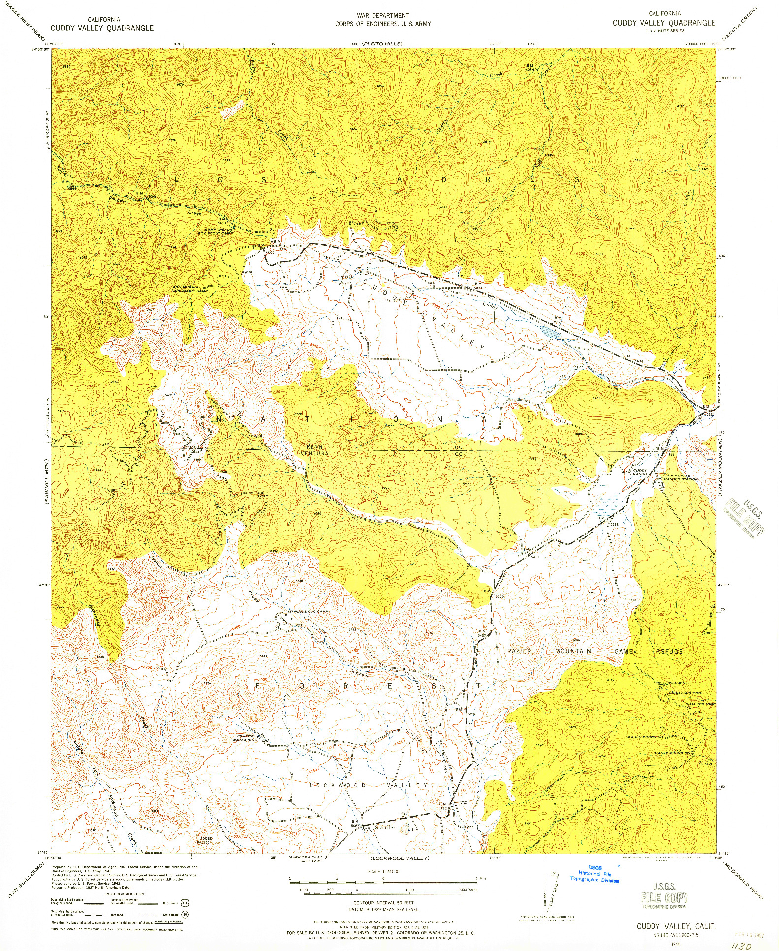 USGS 1:24000-SCALE QUADRANGLE FOR CUDDY VALLEY, CA 1944