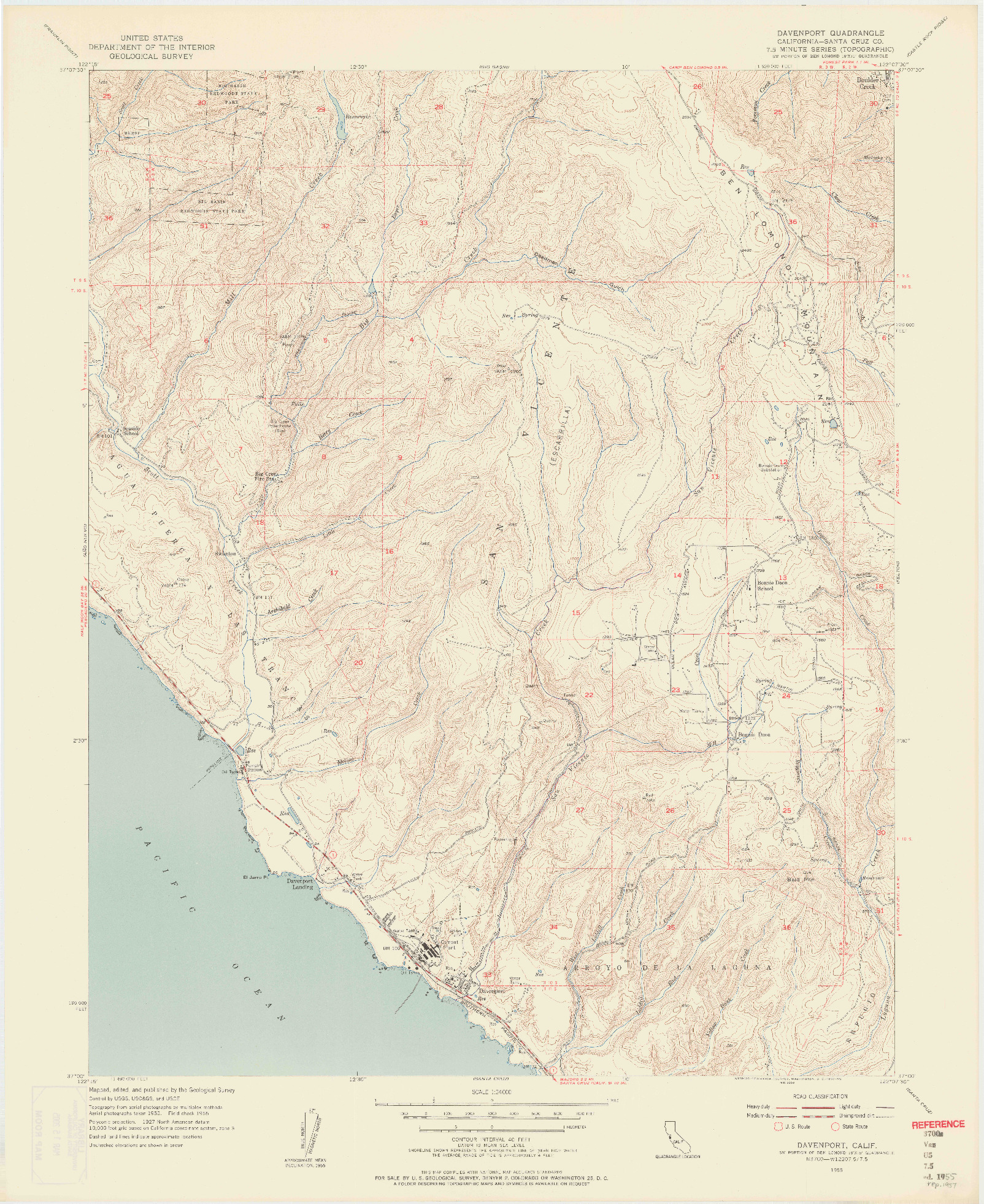 USGS 1:24000-SCALE QUADRANGLE FOR DAVENPORT, CA 1955