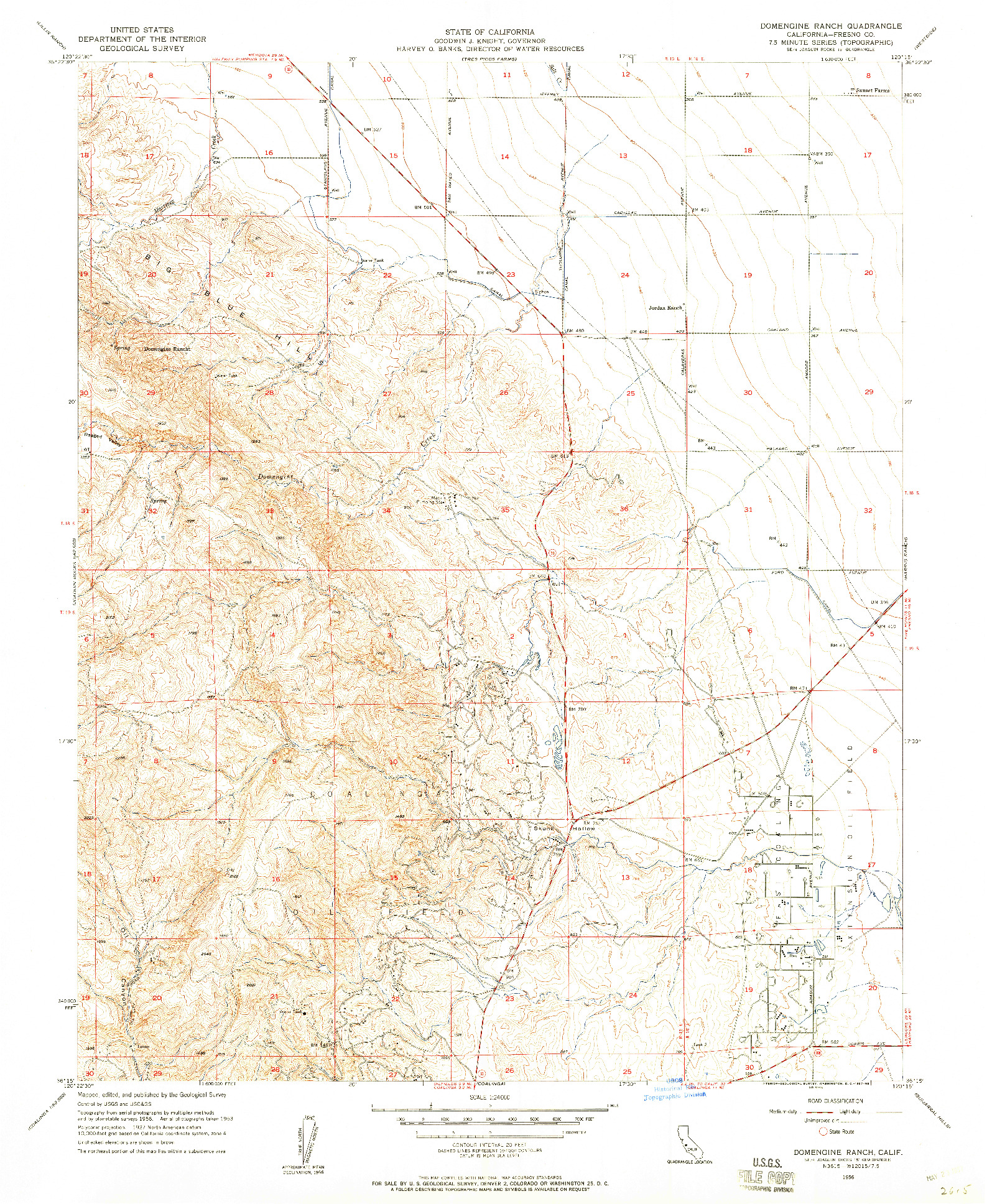 USGS 1:24000-SCALE QUADRANGLE FOR DOMENGINE RANCH, CA 1956