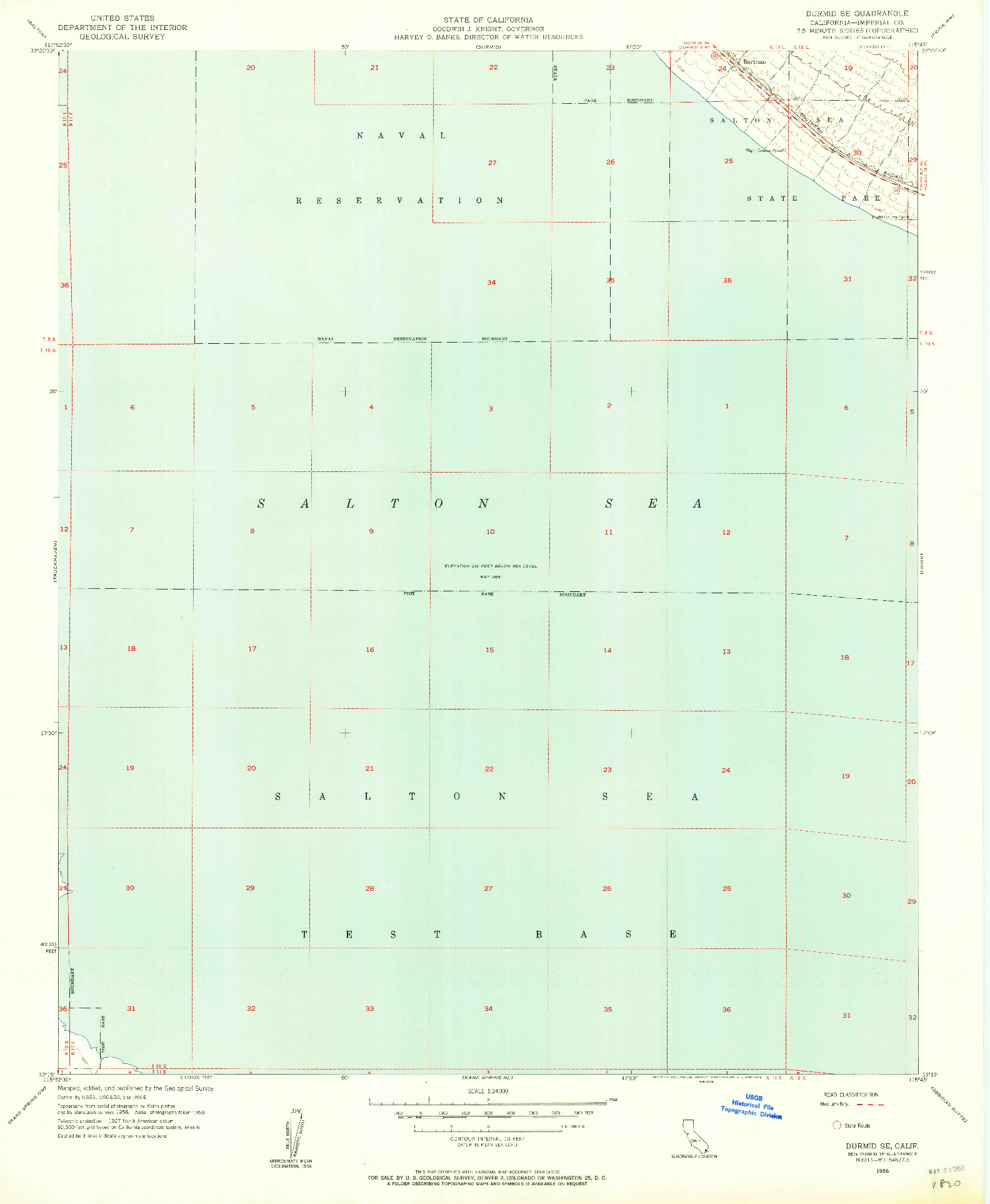 USGS 1:24000-SCALE QUADRANGLE FOR DURMID SE, CA 1956
