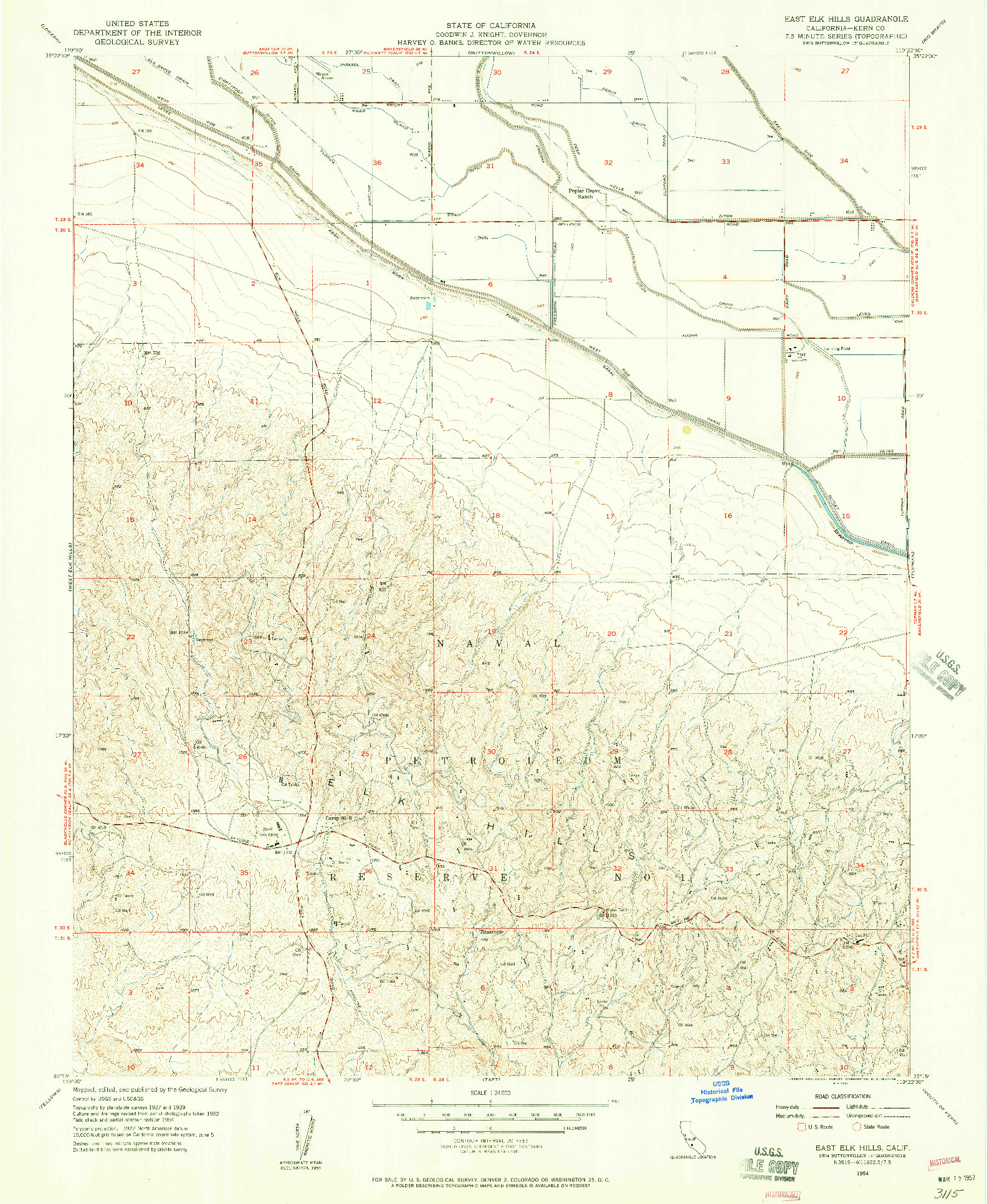 USGS 1:24000-SCALE QUADRANGLE FOR EAST ELK HILLS, CA 1954