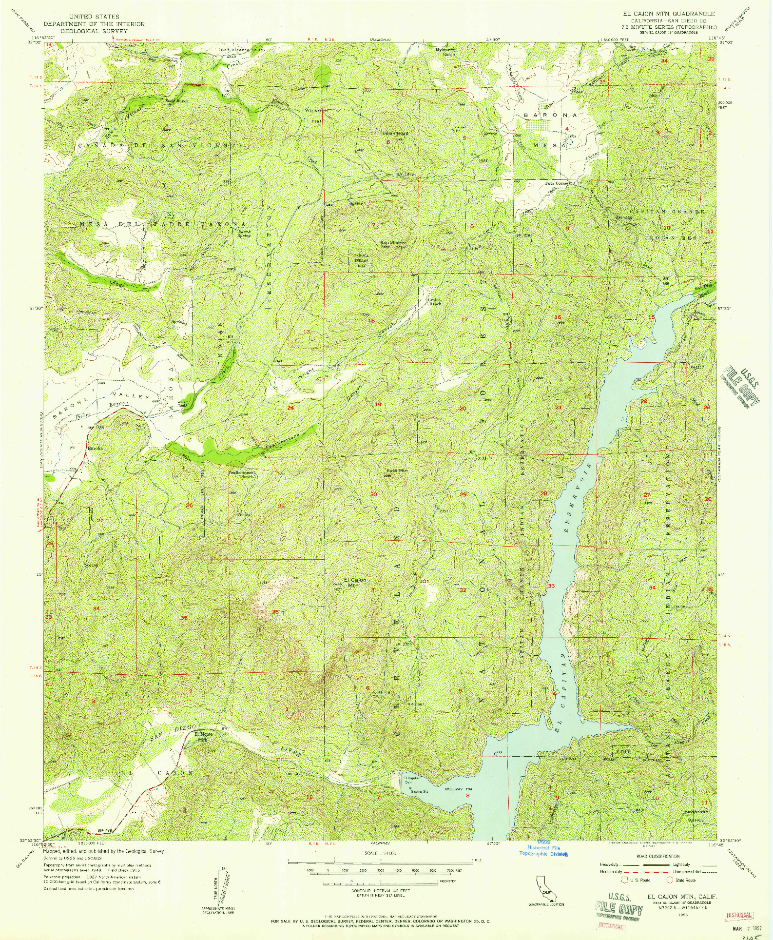 USGS 1:24000-SCALE QUADRANGLE FOR EL CAJON MTN, CA 1955