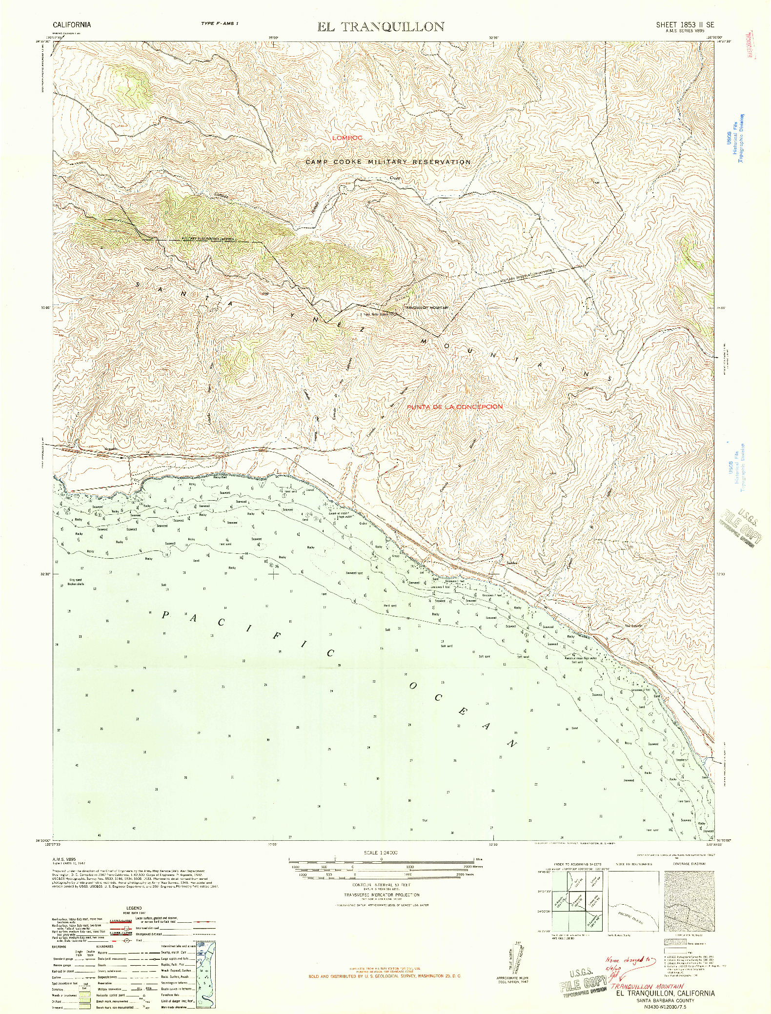 USGS 1:24000-SCALE QUADRANGLE FOR EL TRANQUILLON, CA 1947