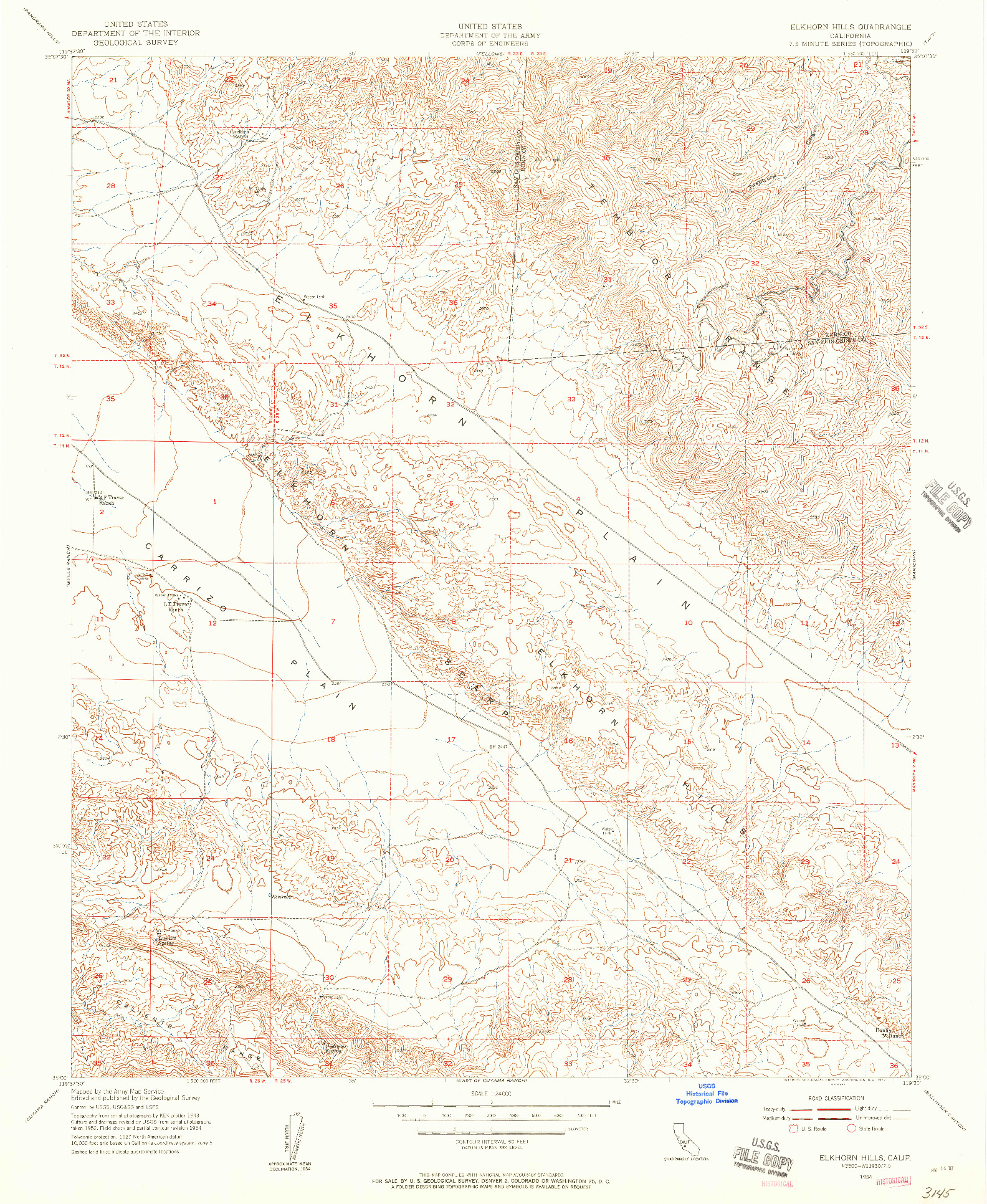 USGS 1:24000-SCALE QUADRANGLE FOR ELKHORN HILLS, CA 1954