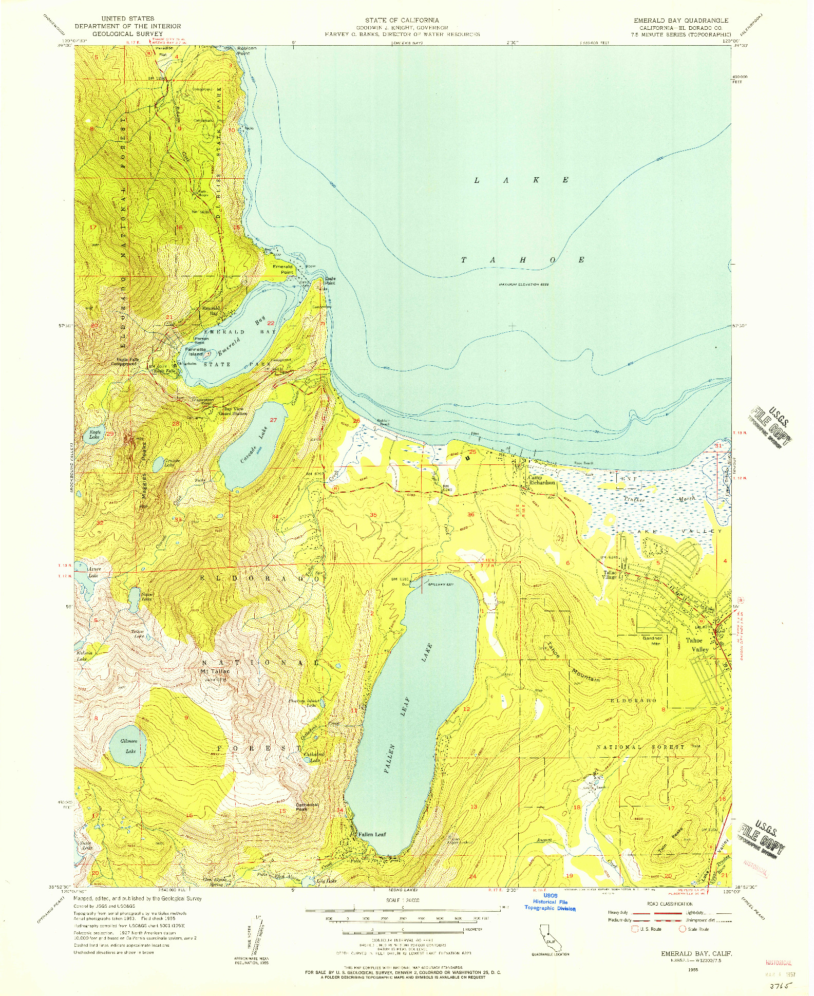 USGS 1:24000-SCALE QUADRANGLE FOR EMERALD BAY, CA 1955
