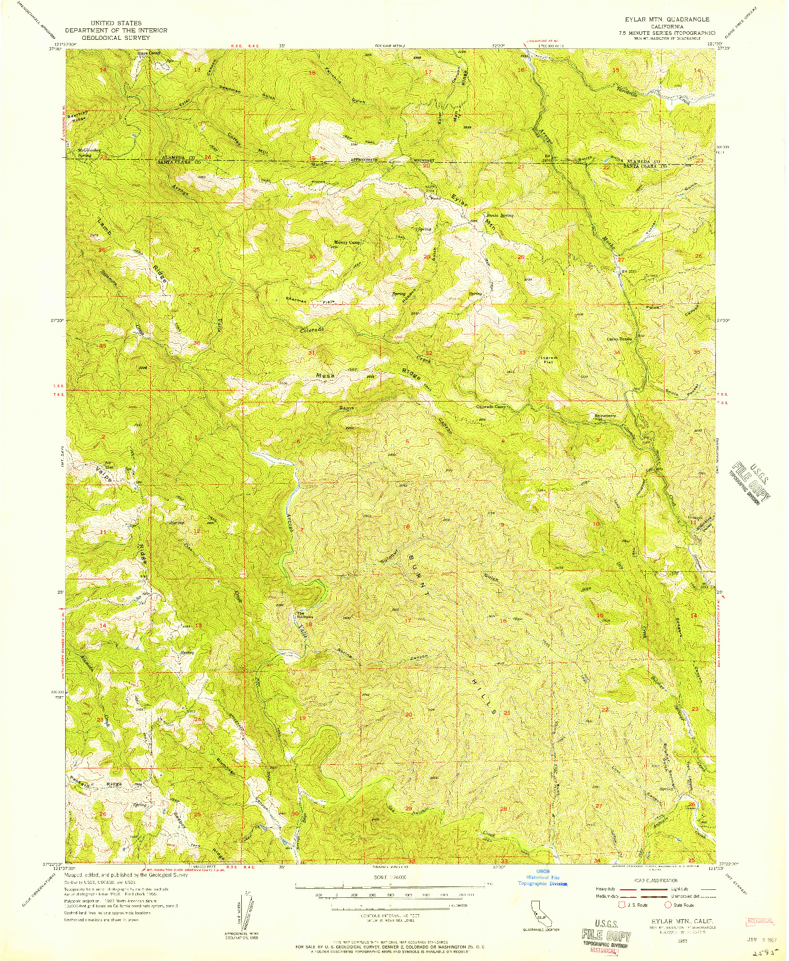 USGS 1:24000-SCALE QUADRANGLE FOR EYLAR MOUNTAIN, CA 1955