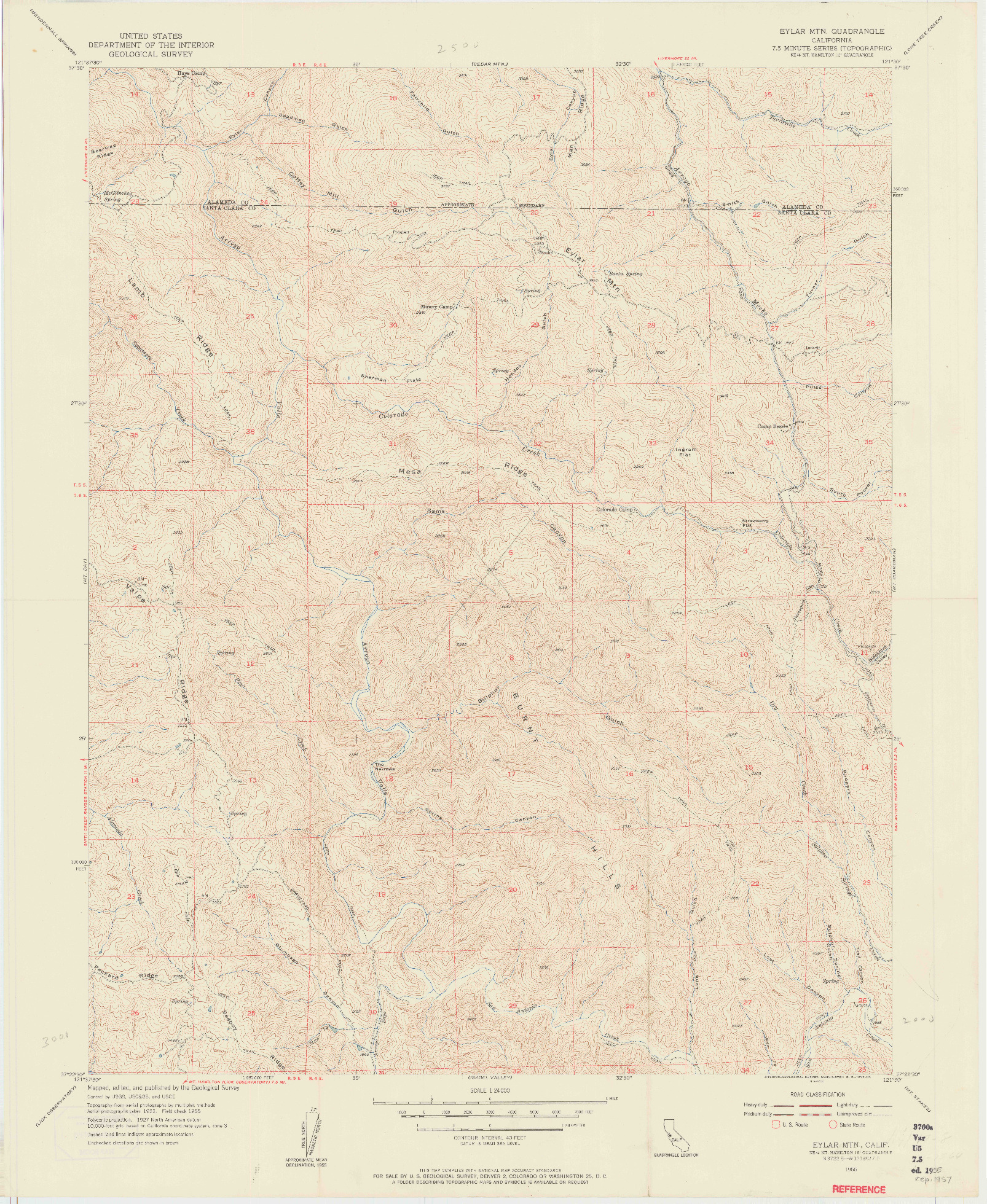 USGS 1:24000-SCALE QUADRANGLE FOR EYLAR MTN, CA 1955