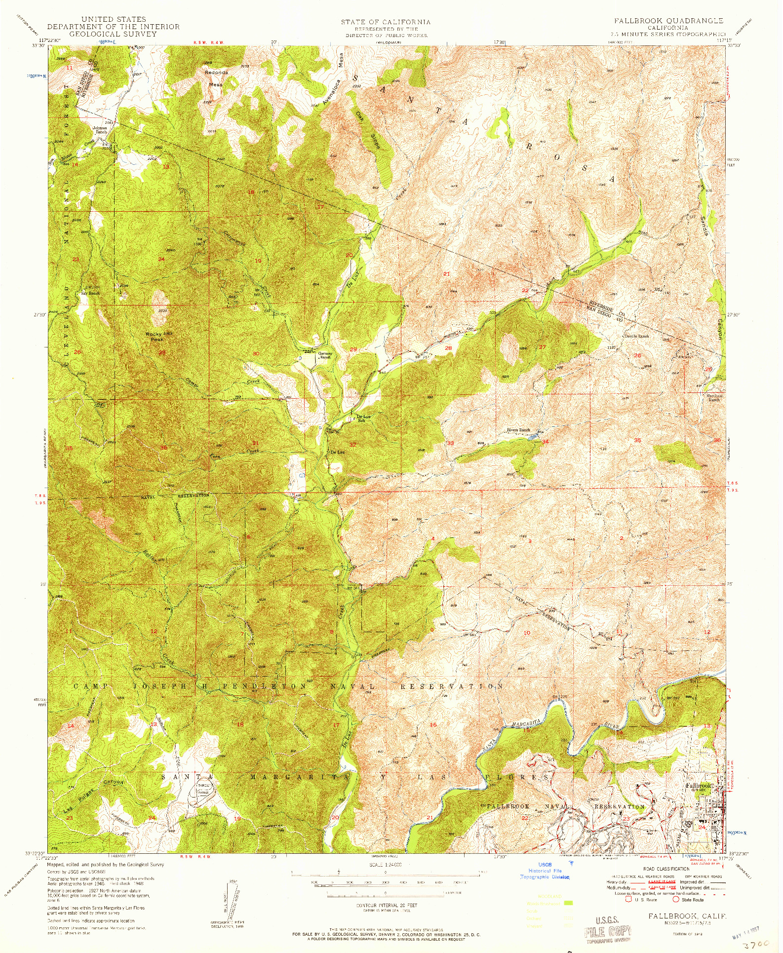 USGS 1:24000-SCALE QUADRANGLE FOR FALLBROOK, CA 1949